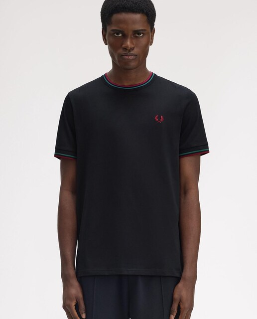 Imagen 0 de Camiseta de hombre de manga corta con ribete con dos franjas