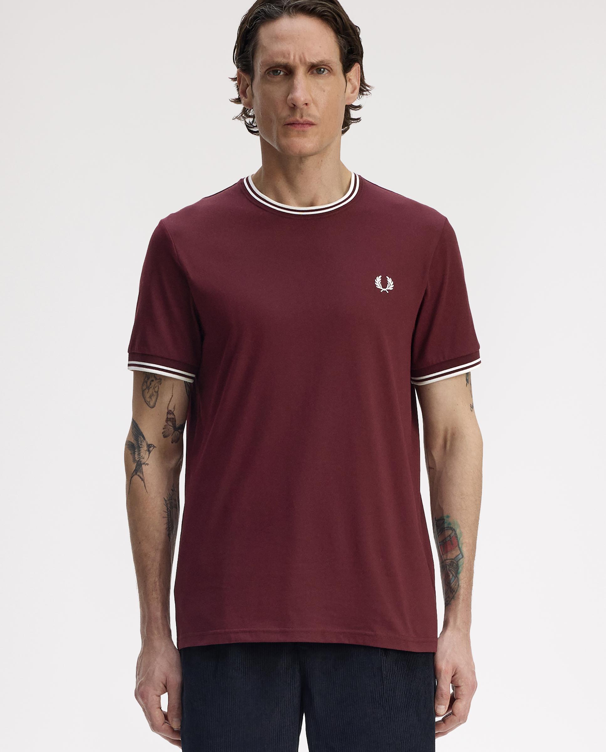Imagen 1 de Camiseta de manga corta de hombre con ribete con dos franjas - Fred Perry - Granate Granate