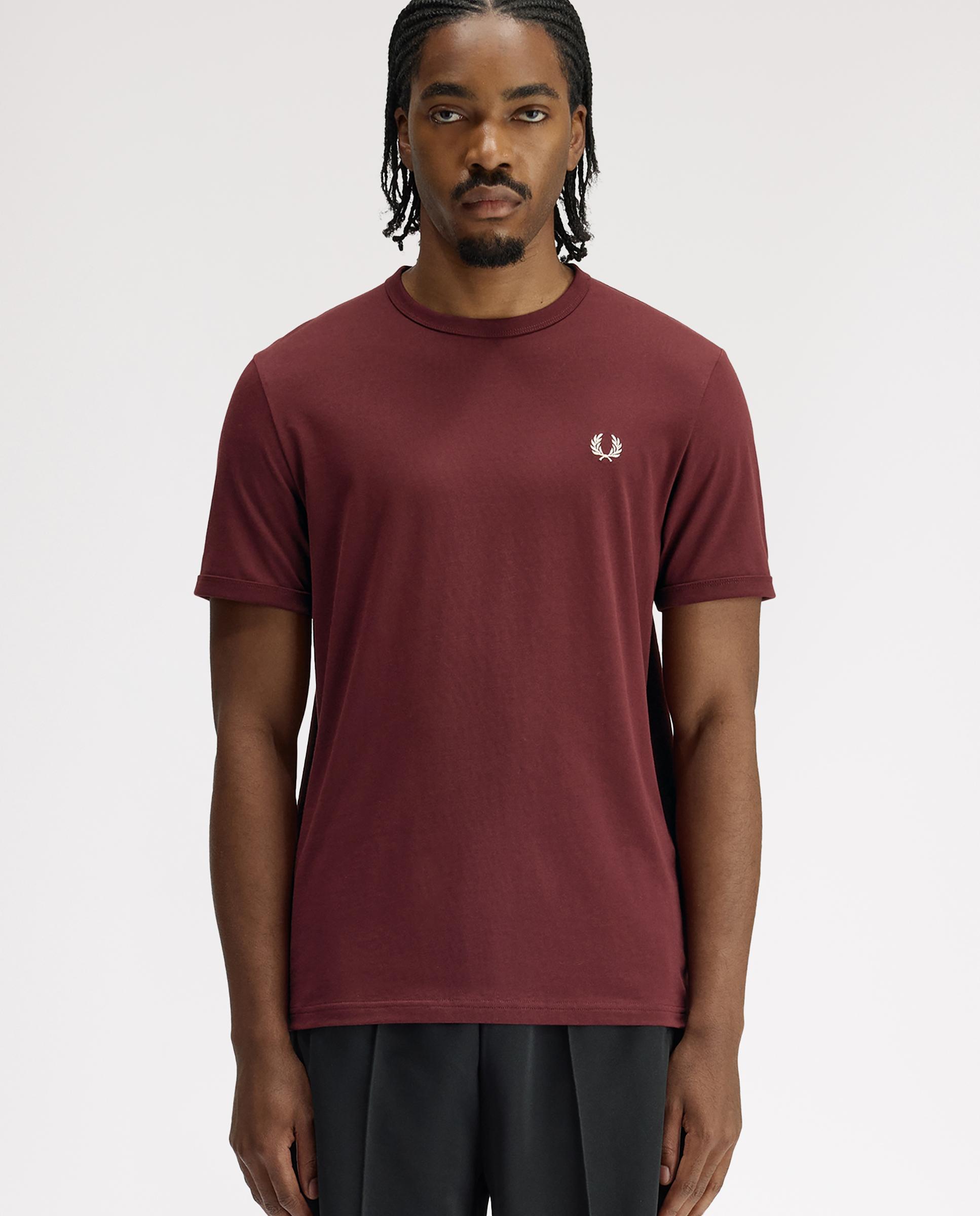 Camiseta de hombre ringer manga corta con cuello redondo - Fred Perry - Granate Granate-1