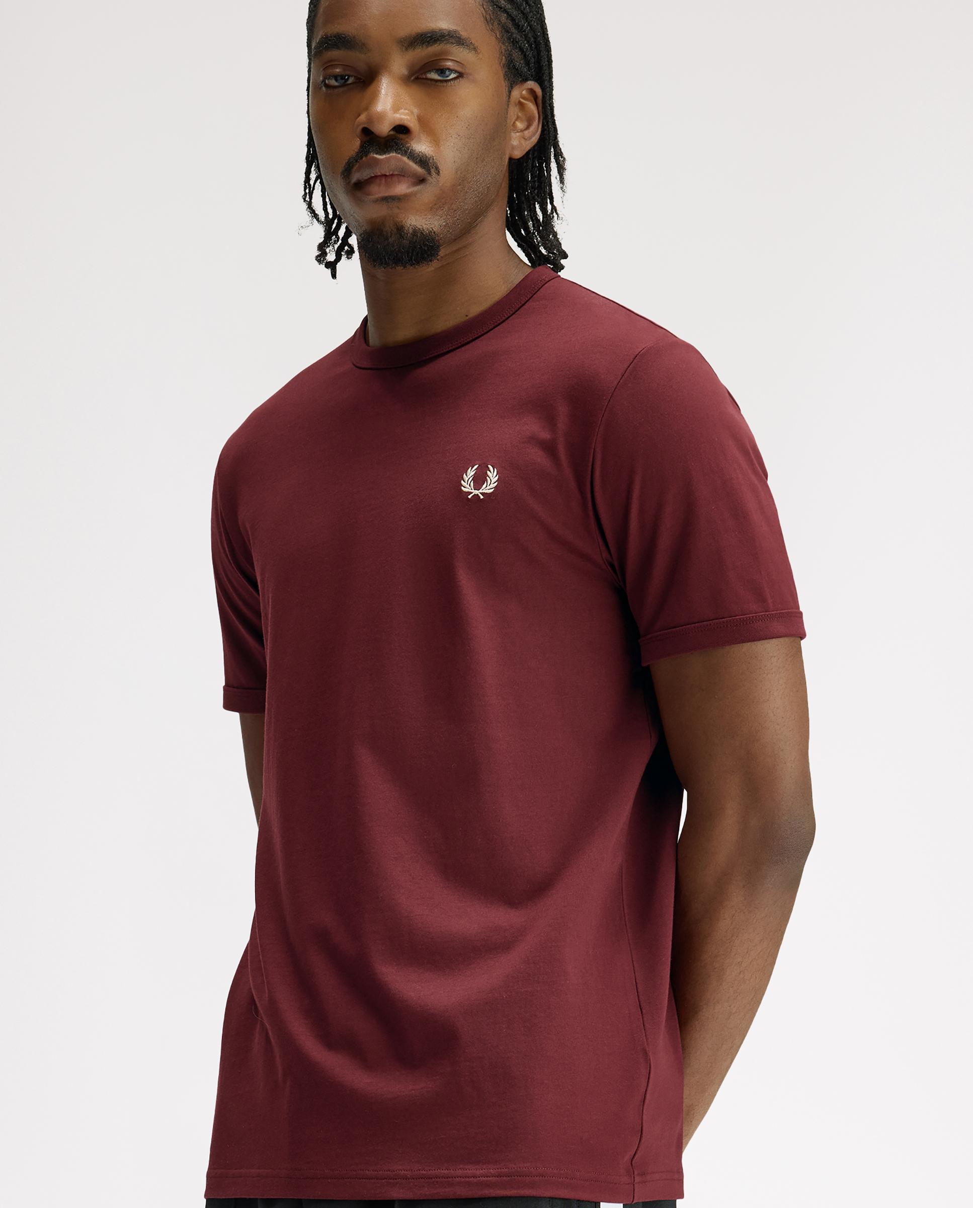 Camiseta de hombre ringer manga corta con cuello redondo - Fred Perry - Granate Granate-3