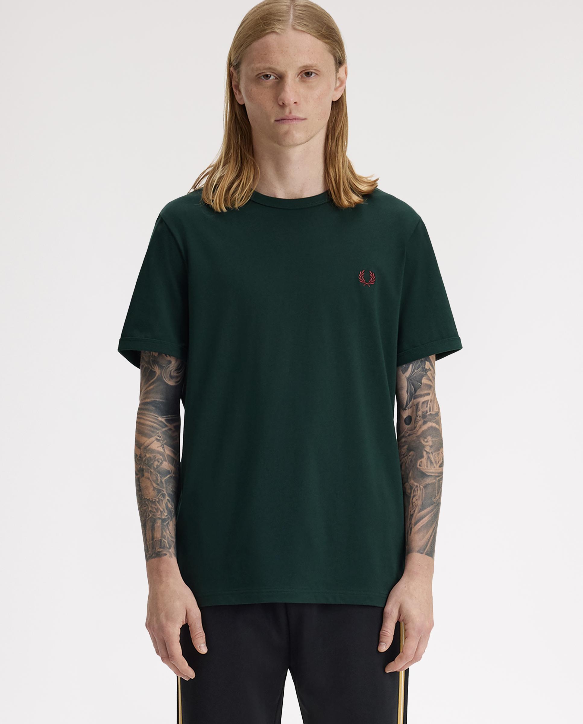 Camiseta de hombre ringer manga corta con cuello redondo - Fred Perry - Verde oscuro Verde oscuro-1