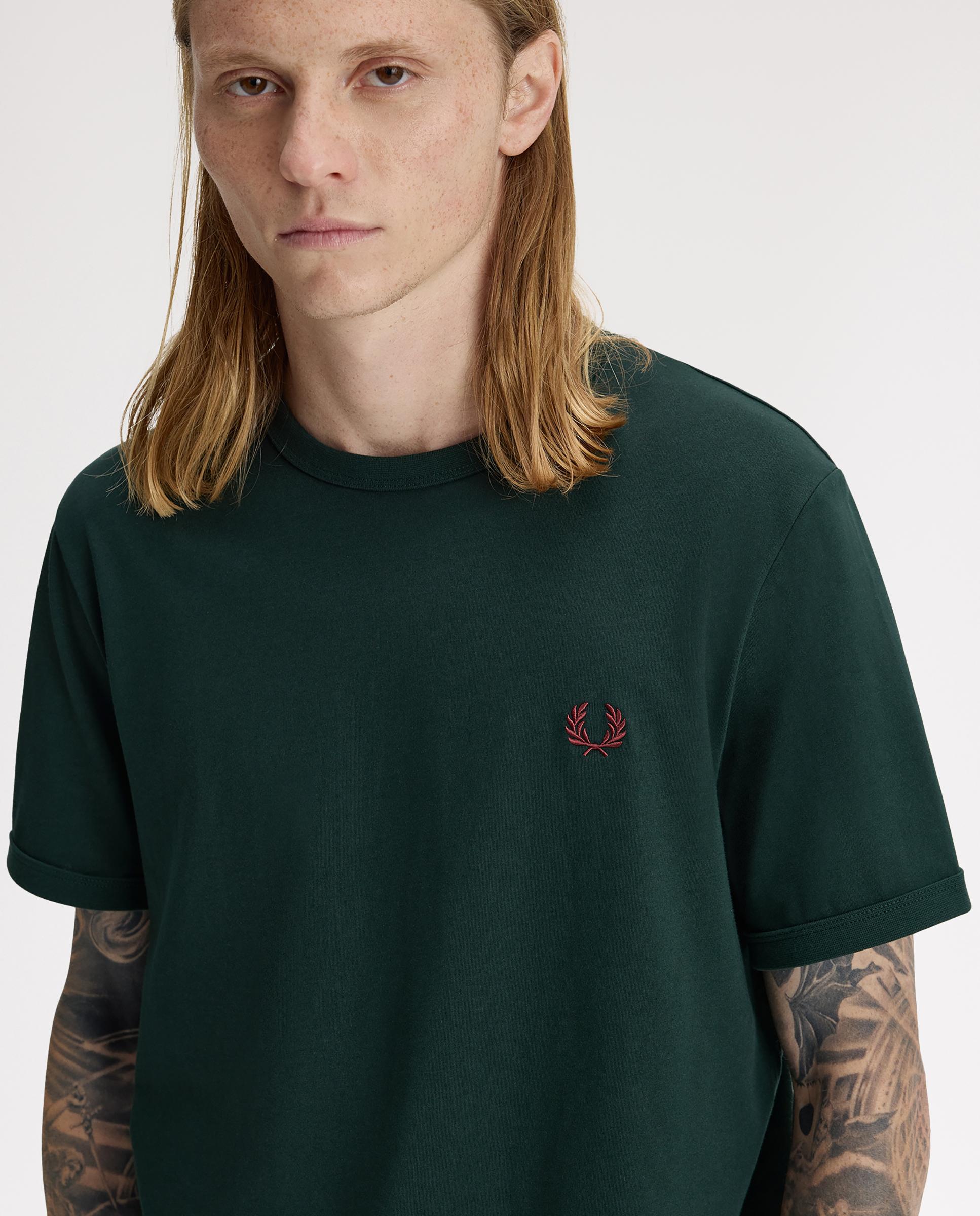 Camiseta de hombre ringer manga corta con cuello redondo - Fred Perry - Verde oscuro Verde oscuro-3