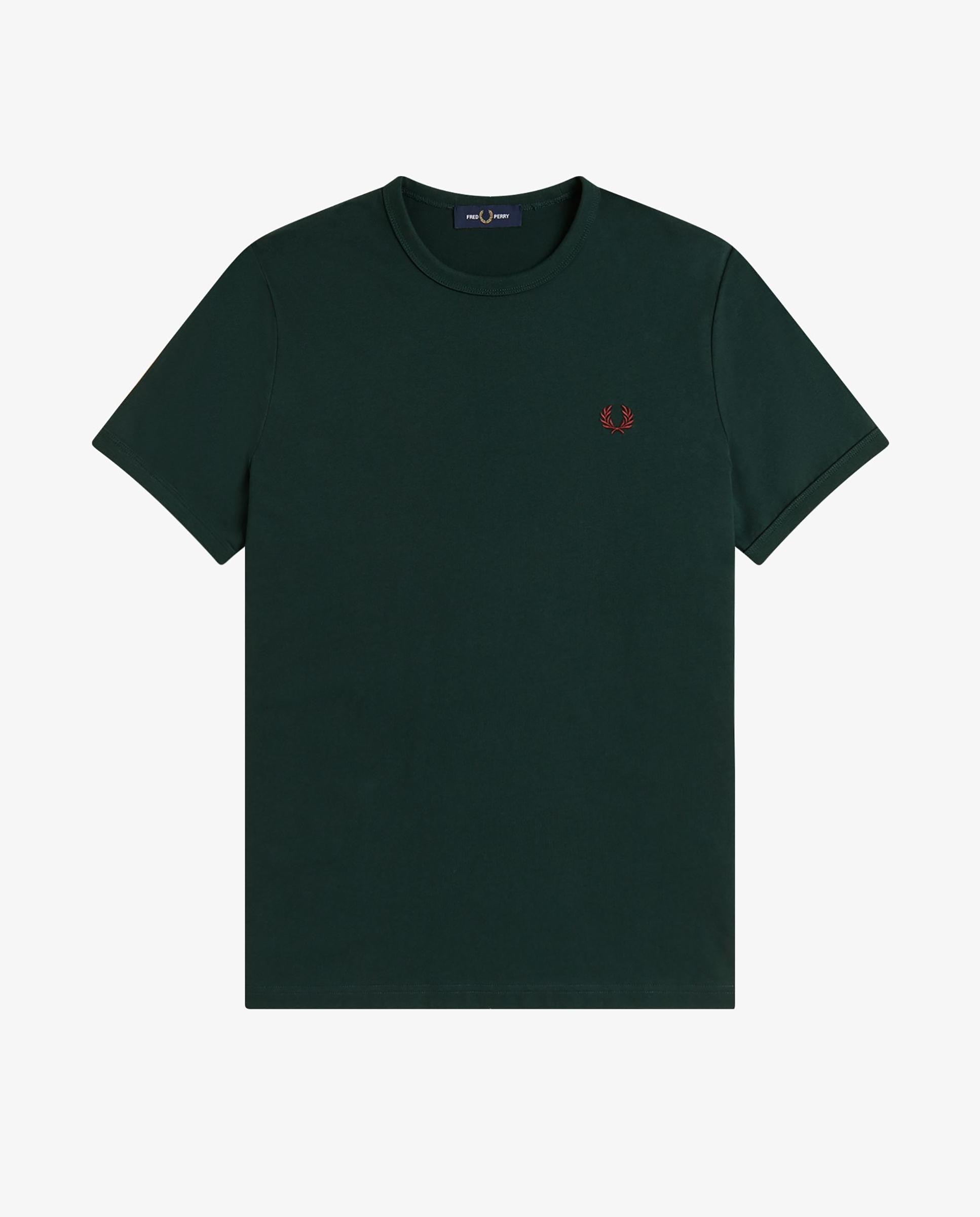 Camiseta de hombre ringer manga corta con cuello redondo - Fred Perry - Verde oscuro Verde oscuro-6