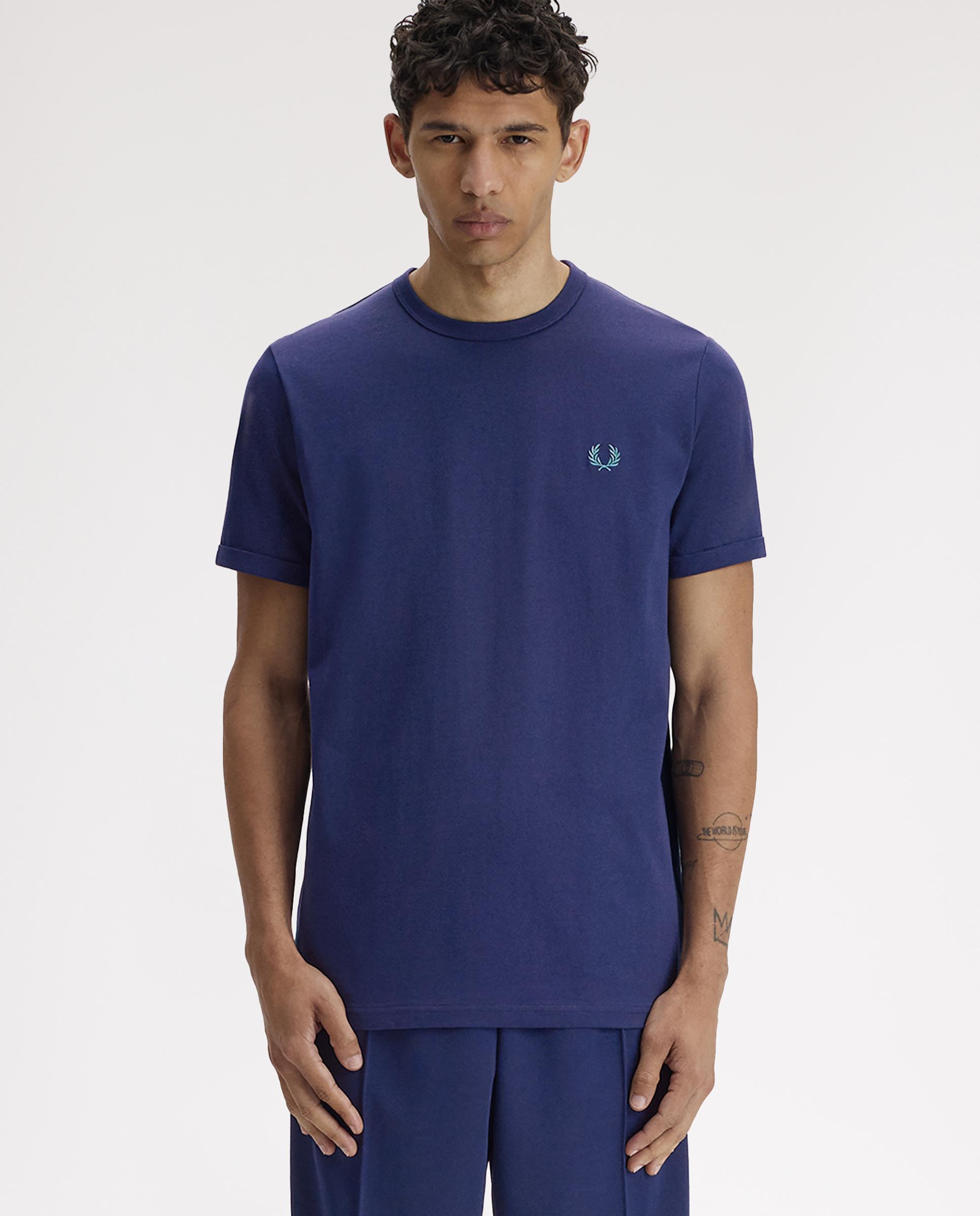 Imagen 0 de Camiseta de hombre ringer manga corta con cuello redondo Azul fumé