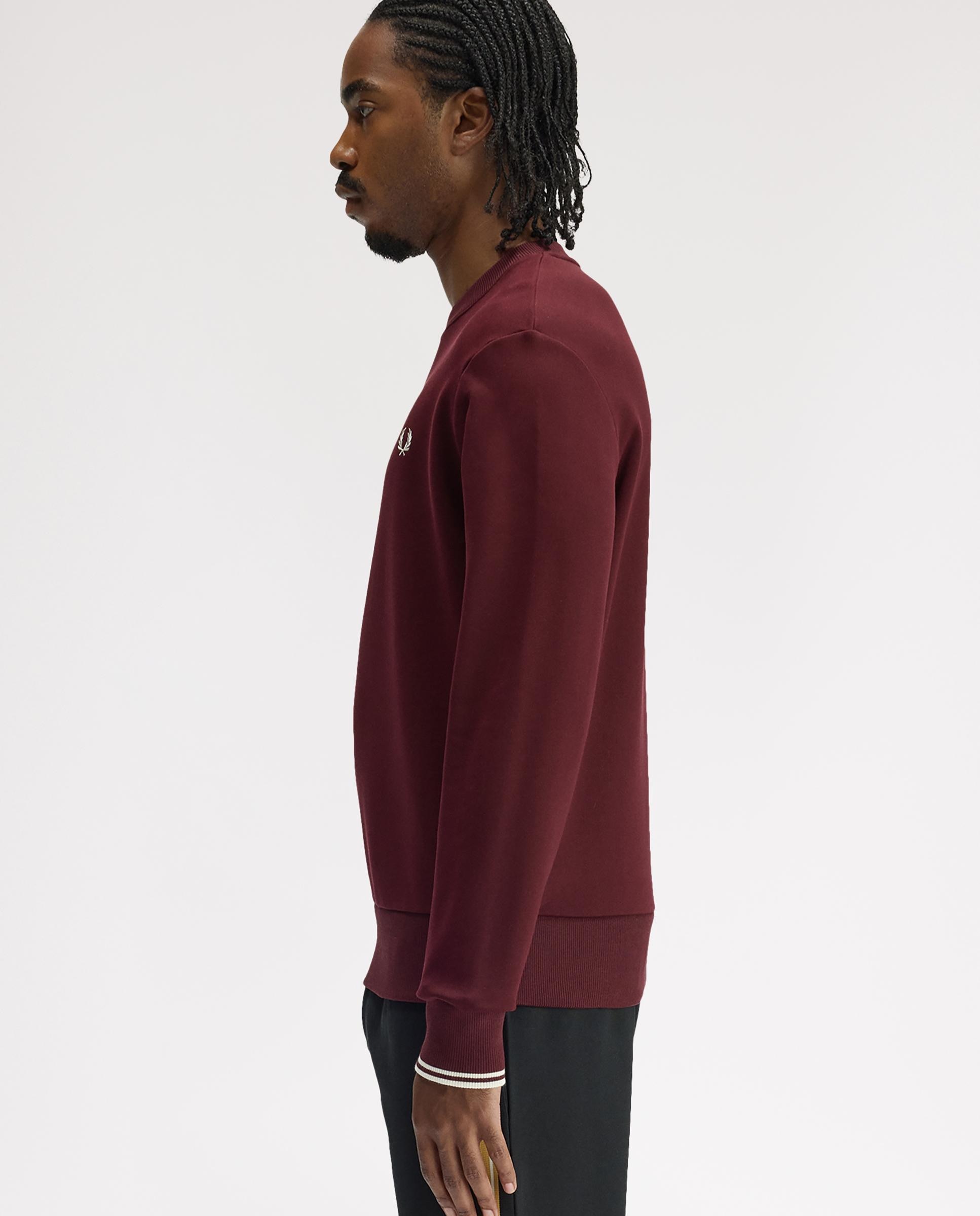 Sudadera de hombre cuello redondo con ribete con dos franjas - Fred Perry - Granate Granate-2