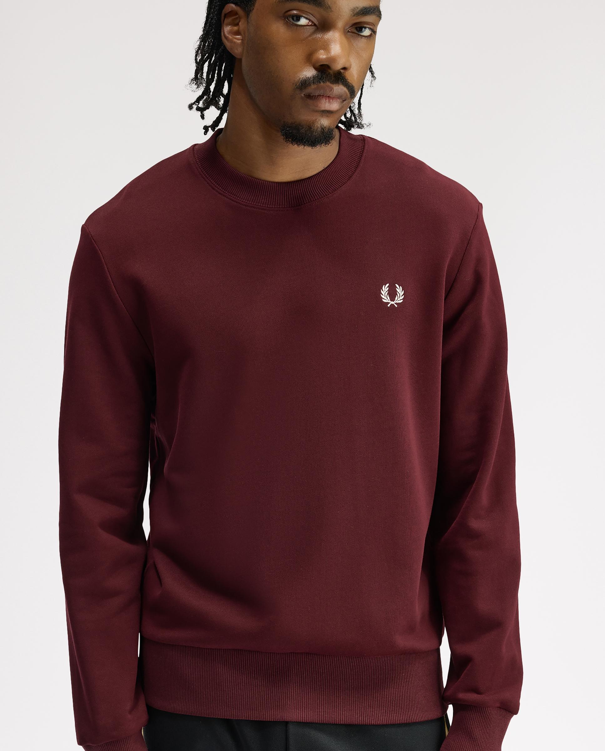 Sudadera de hombre cuello redondo con ribete con dos franjas - Fred Perry - Granate Granate-3