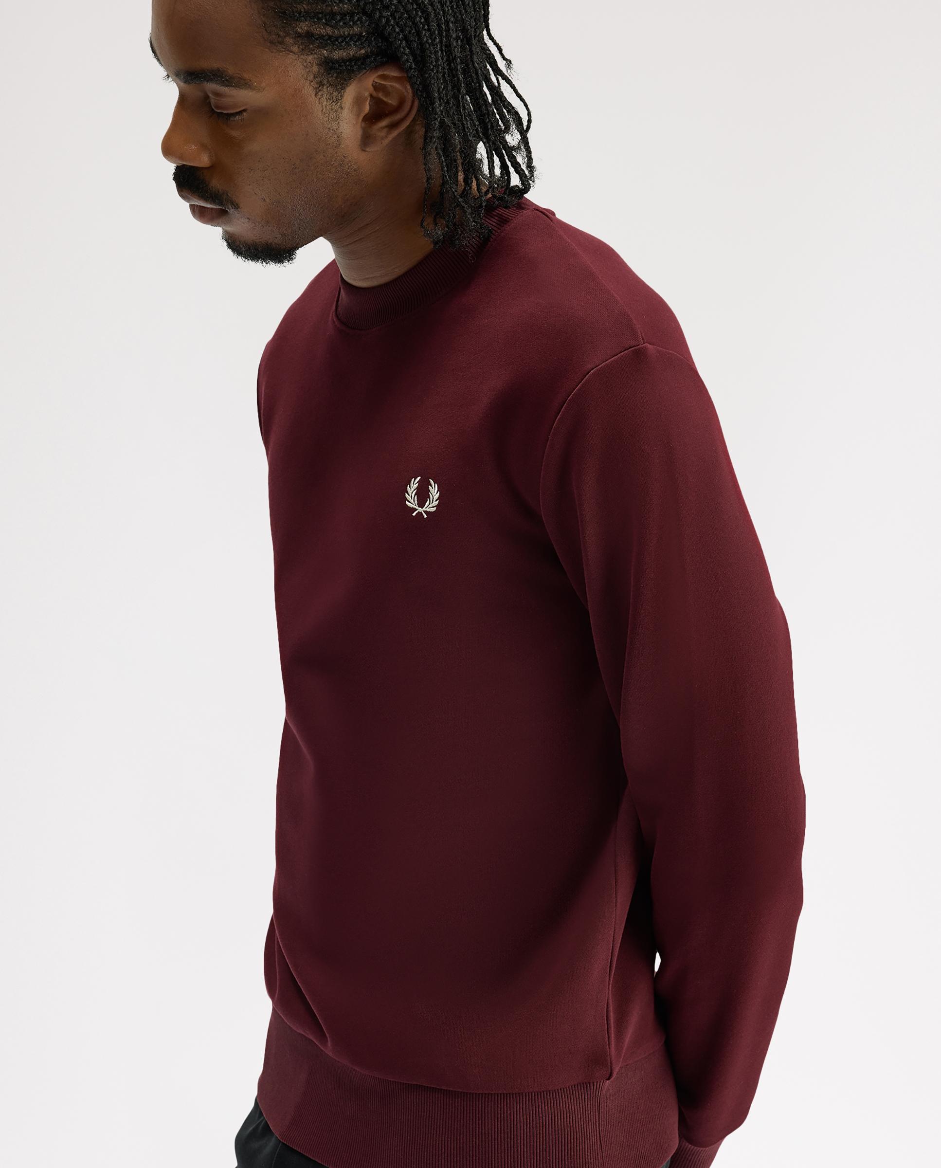 Sudadera de hombre cuello redondo con ribete con dos franjas - Fred Perry - Granate Granate-4