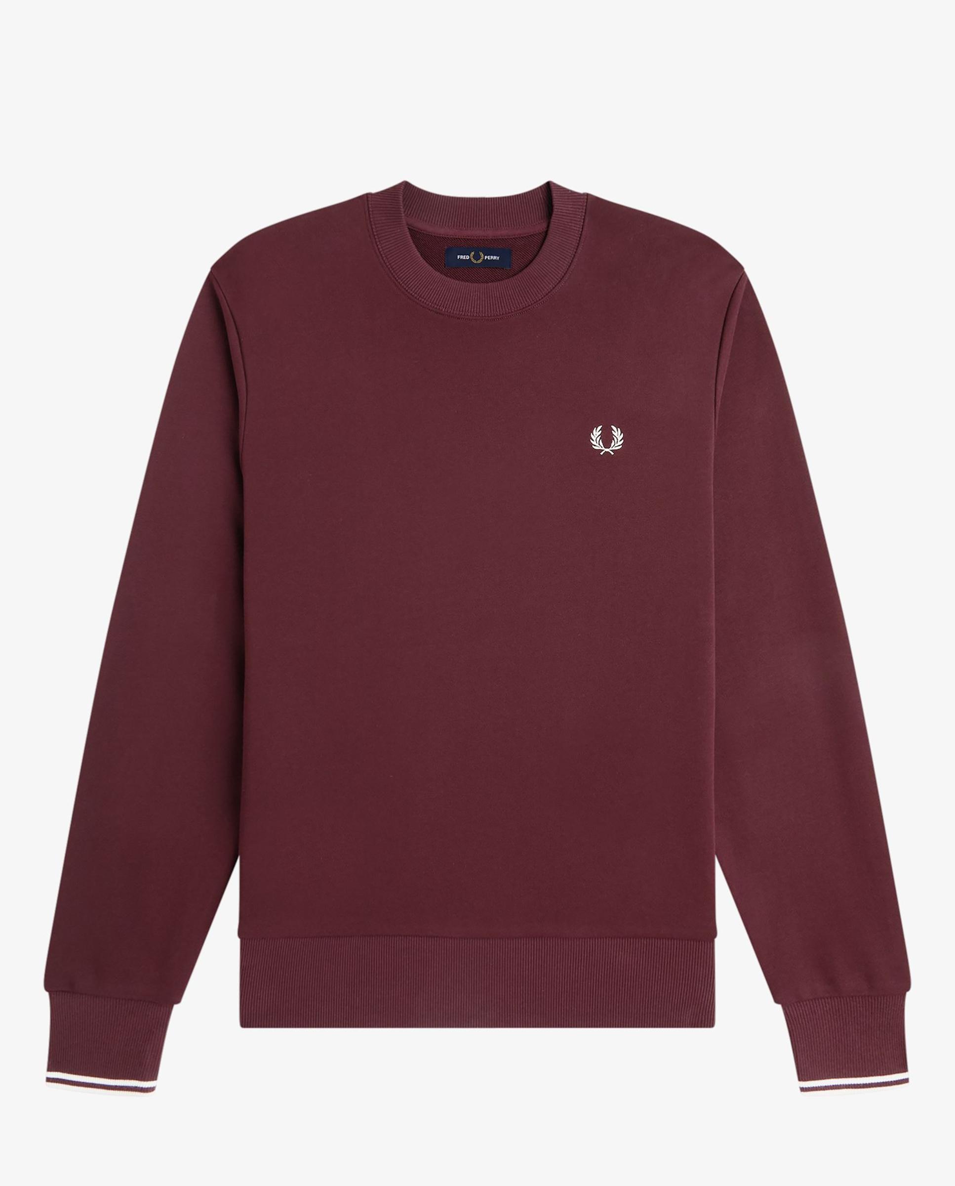 Sudadera de hombre cuello redondo con ribete con dos franjas - Fred Perry - Granate Granate-7