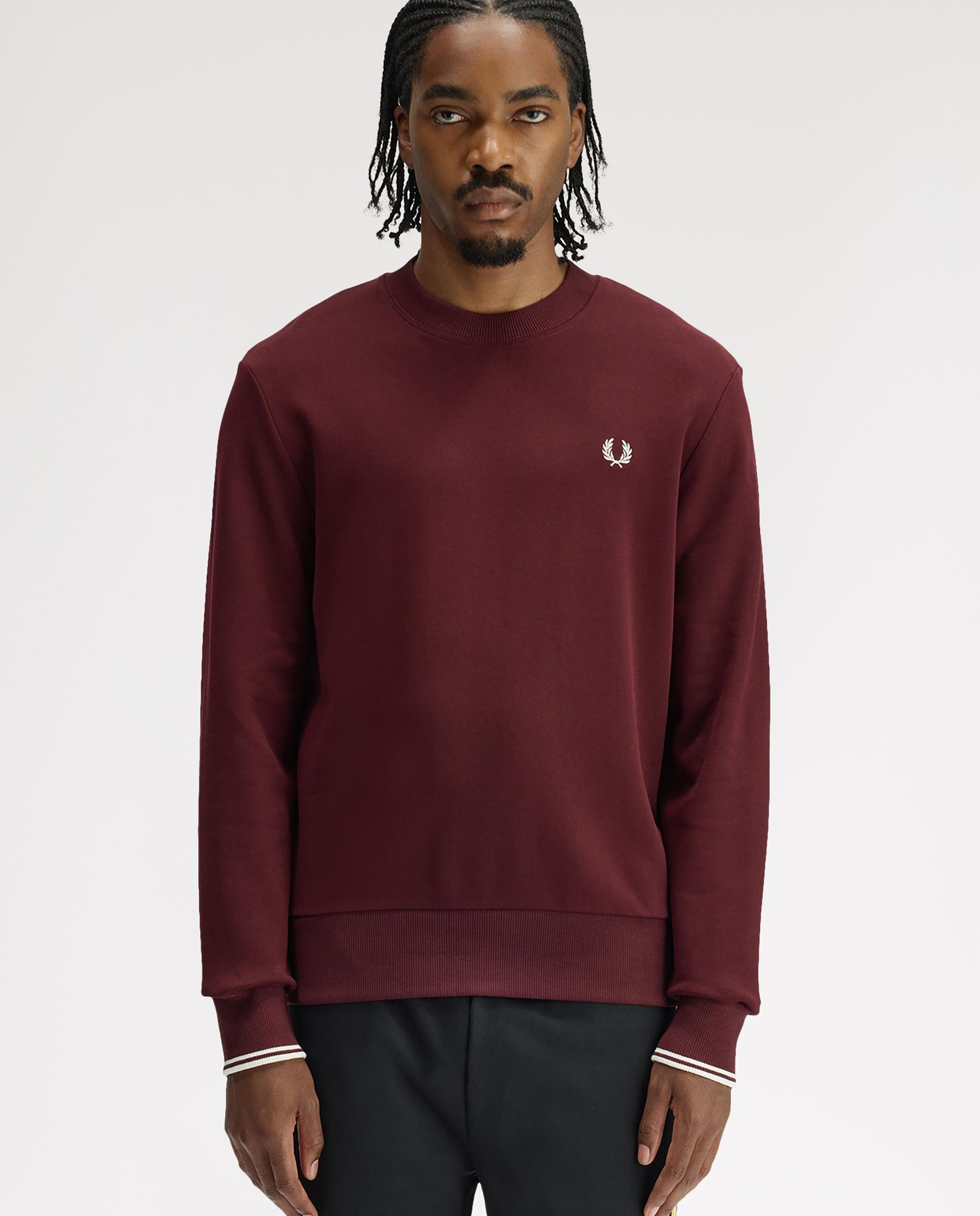 Fred Perry - Sudadera de hombre con cuello redondo y ribete con dos franjas.