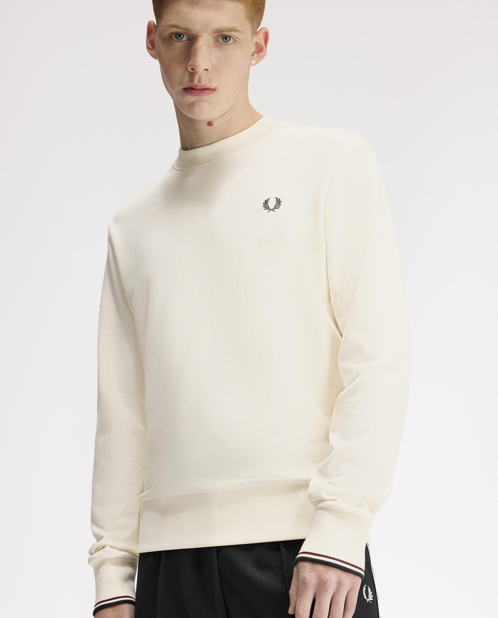 Sudadera de hombre cuello redondo con ribete con dos franjas - Fred Perry - Blanco roto Blanco roto-3