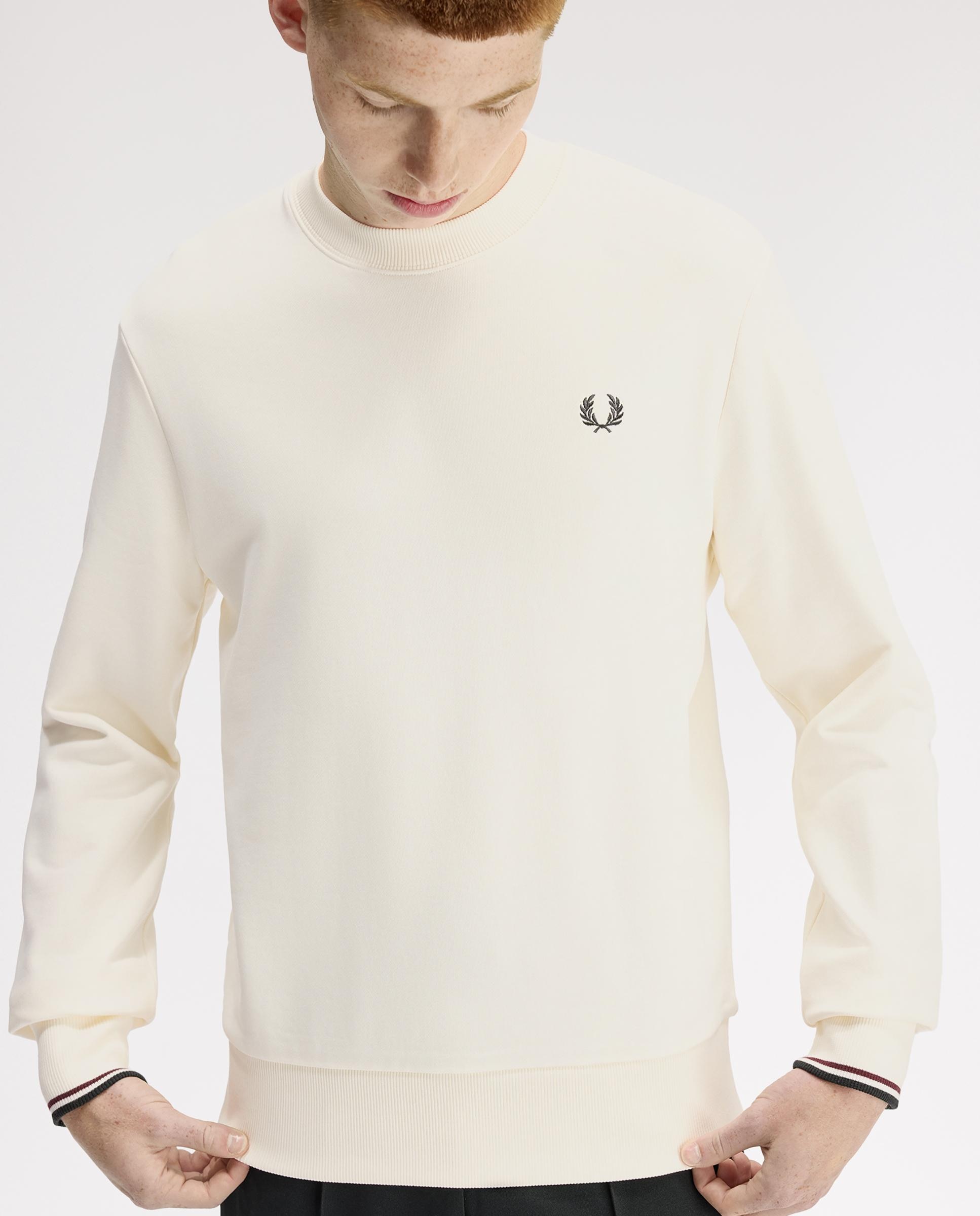 Sudadera de hombre cuello redondo con ribete con dos franjas - Fred Perry - Blanco roto Blanco roto-4