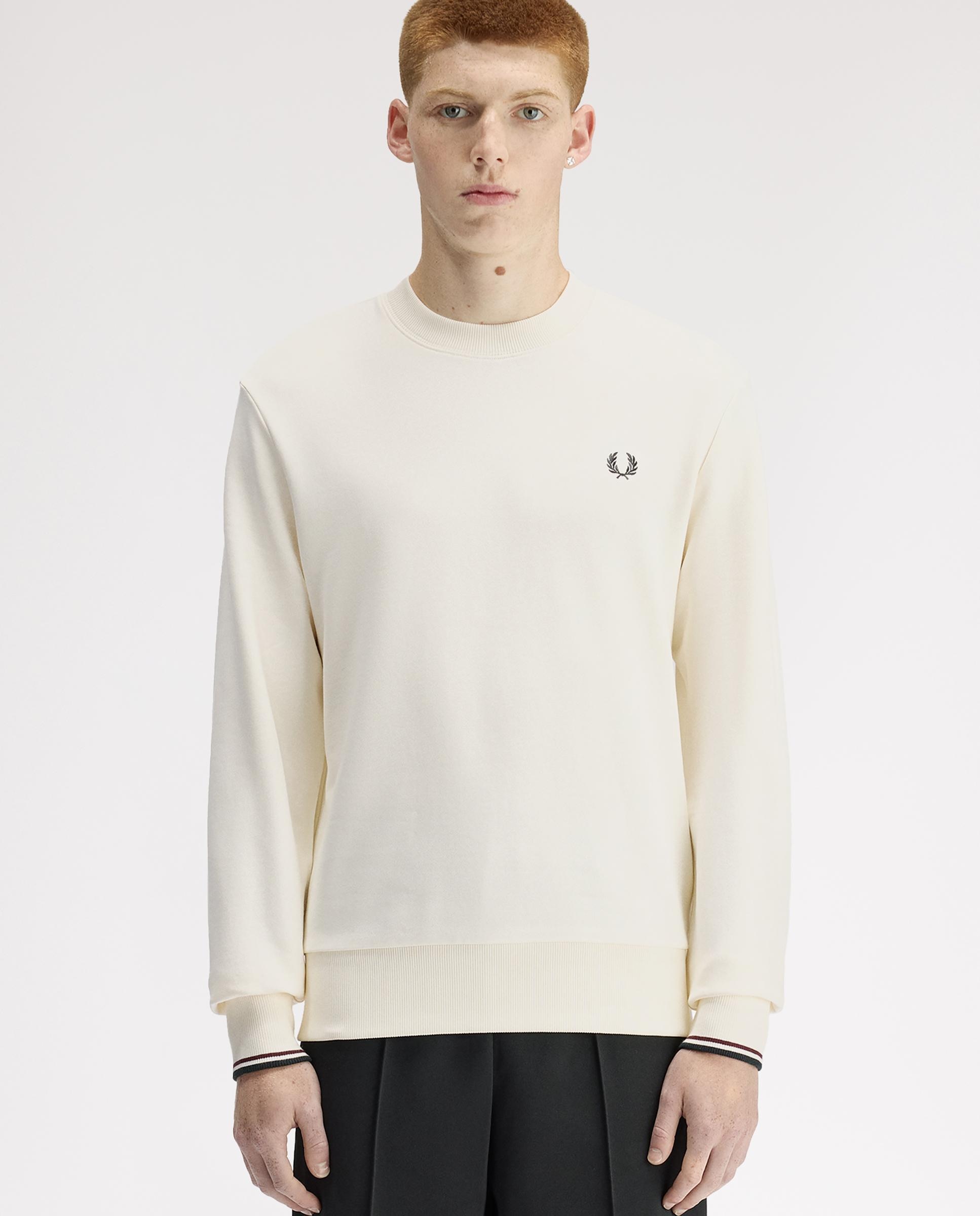 Fred Perry - Sudadera de hombre con cuello redondo y ribete con dos franjas.
