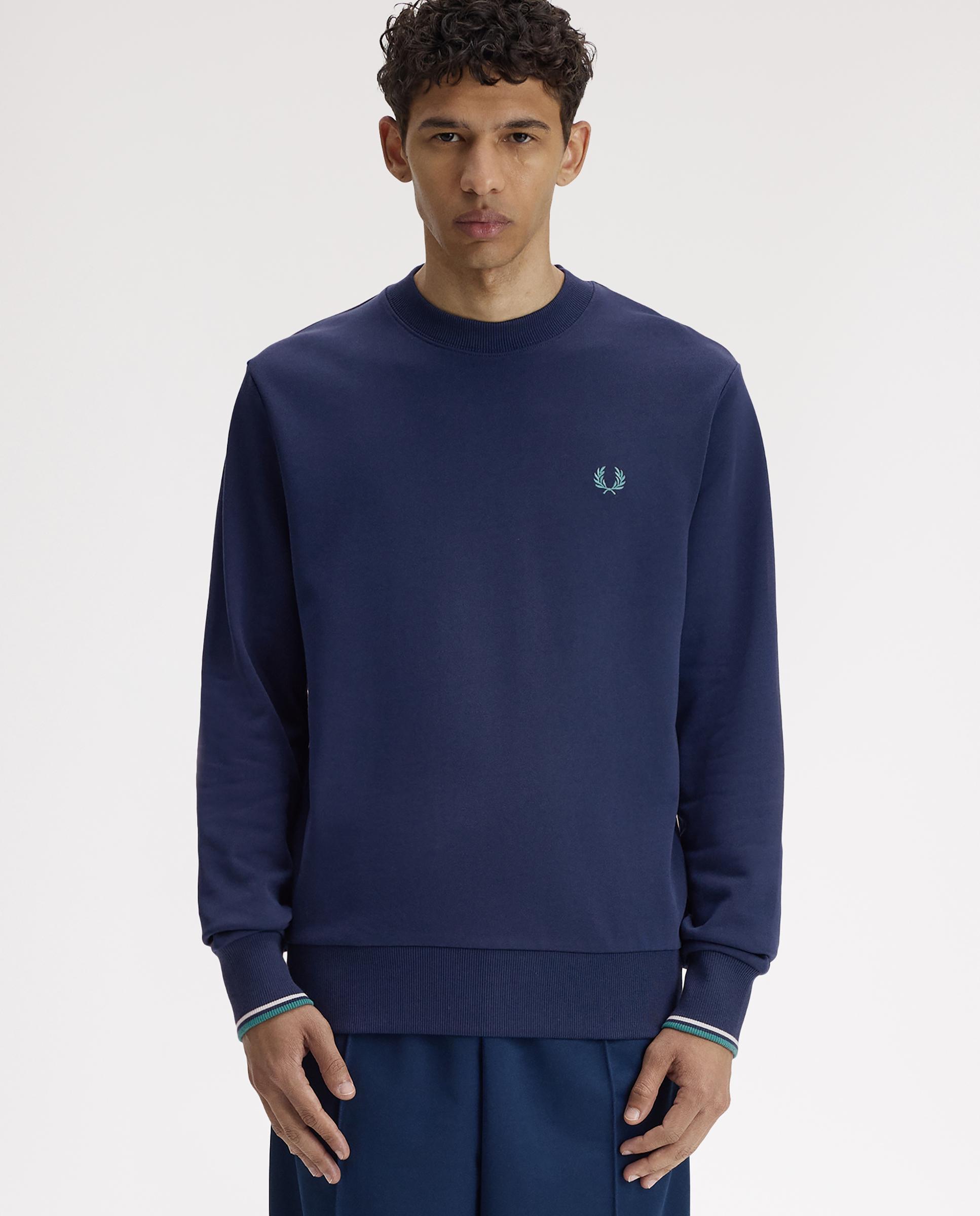 Imagen 0 de Sudadera de hombre con cuello redondo y ribete de dos franjas Azul fumé