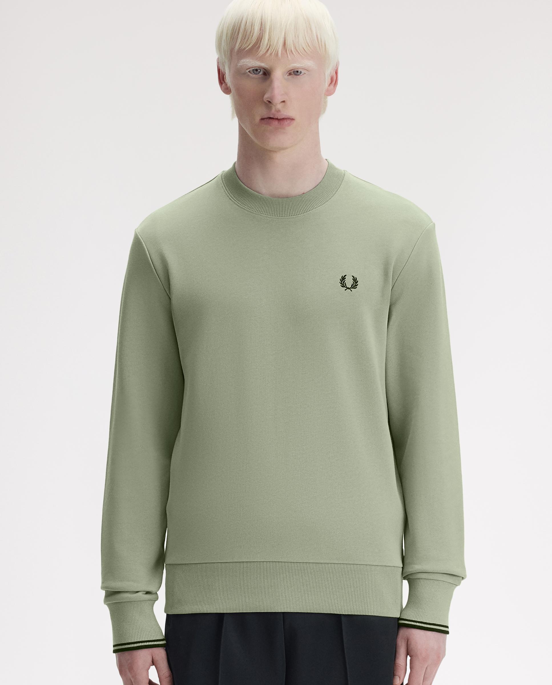Sudadera de hombre con cuello redondo y ribete de dos franjas - Fred Perry - Verde Agua Verde Agua-1