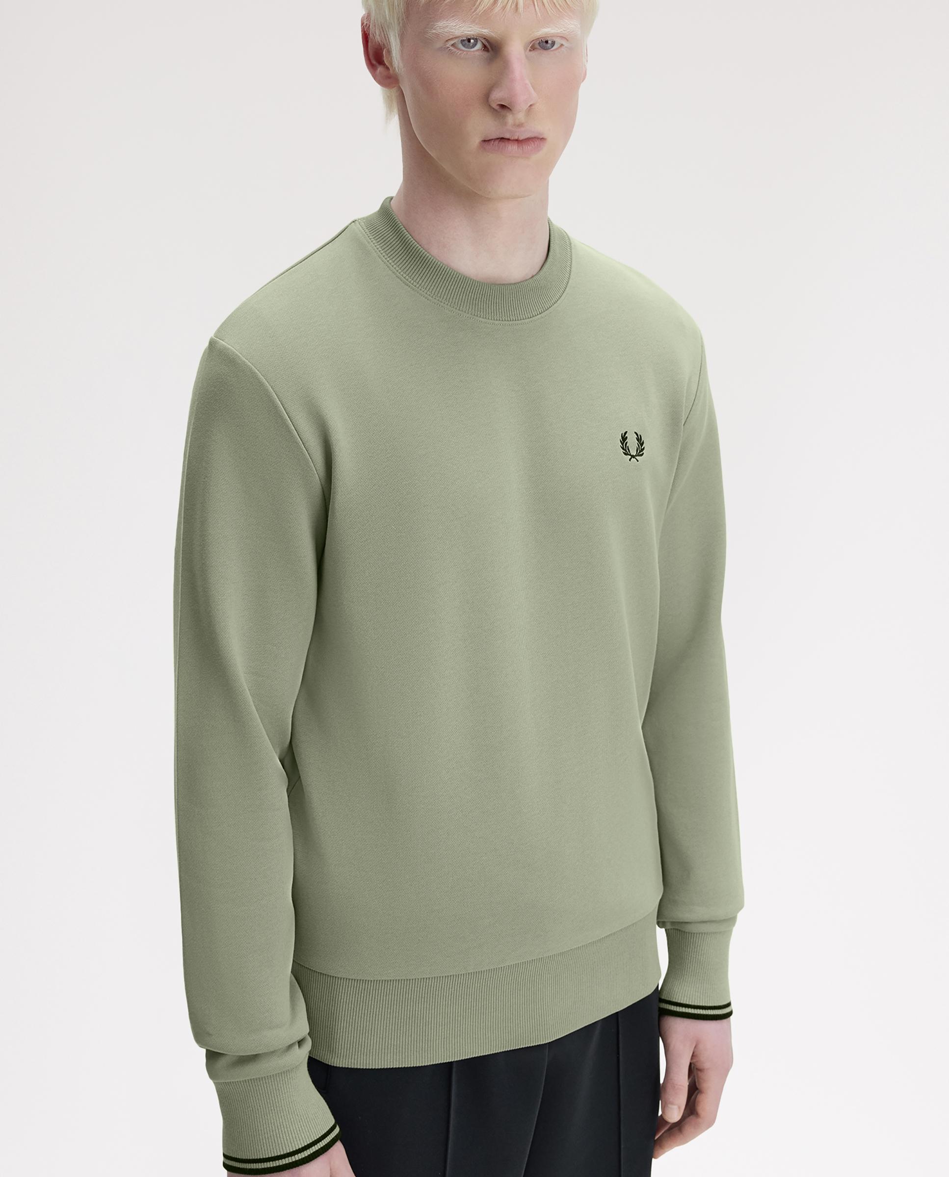 Sudadera de hombre con cuello redondo y ribete de dos franjas - Fred Perry - Verde Agua Verde Agua-3
