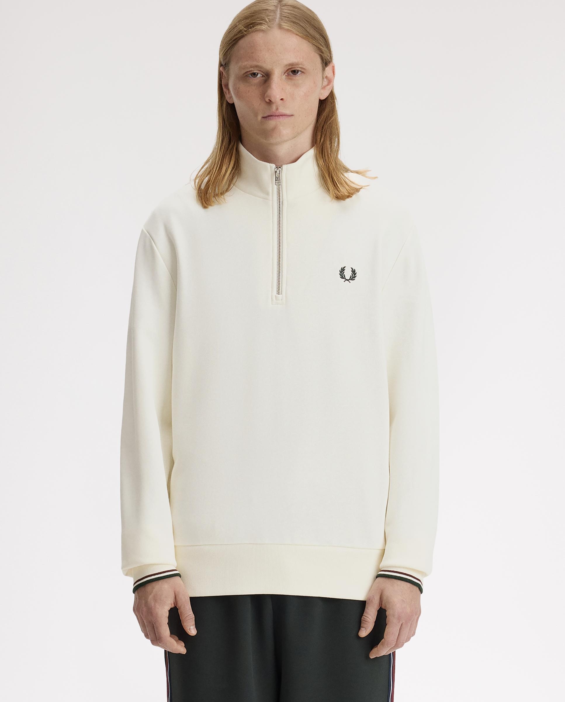 Sudadera de hombre con media cremallera y ribetes a contraste - Fred Perry - Crudo Crudo-1