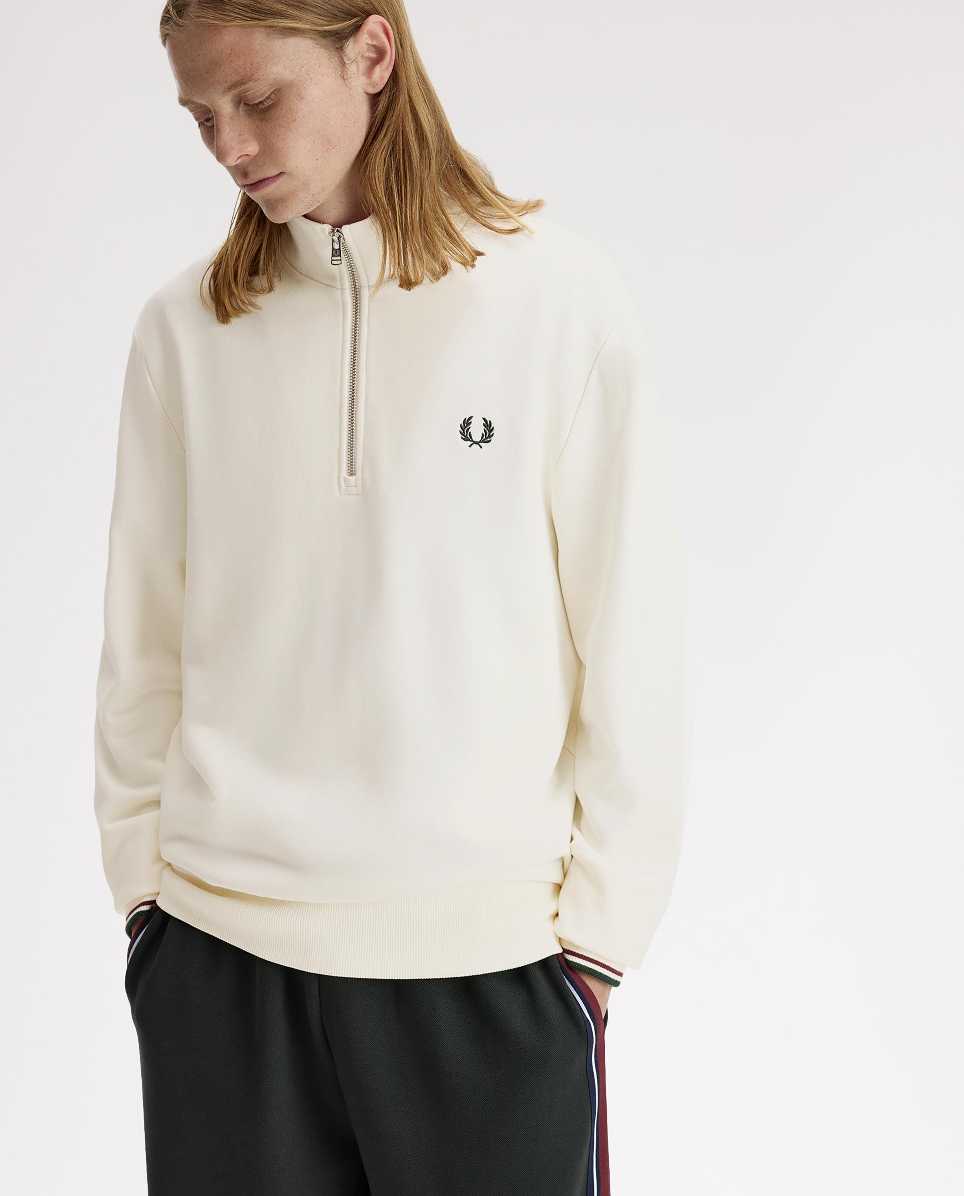 Sudadera de hombre con media cremallera y ribetes a contraste - Fred Perry - Crudo Crudo-3