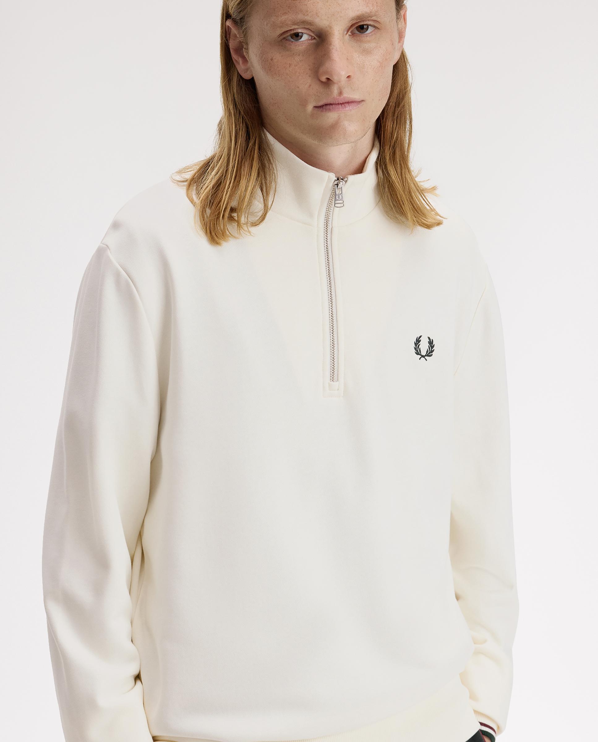 Sudadera de hombre con media cremallera y ribetes a contraste - Fred Perry - Crudo Crudo-4