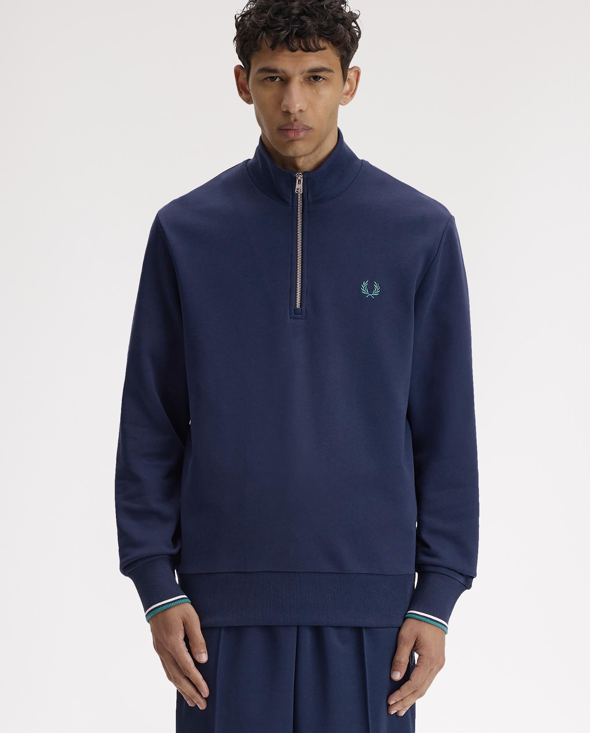 Sudadera de hombre con media cremallera y ribetes a contraste - Fred Perry - Azul oscuro Azul oscuro-1