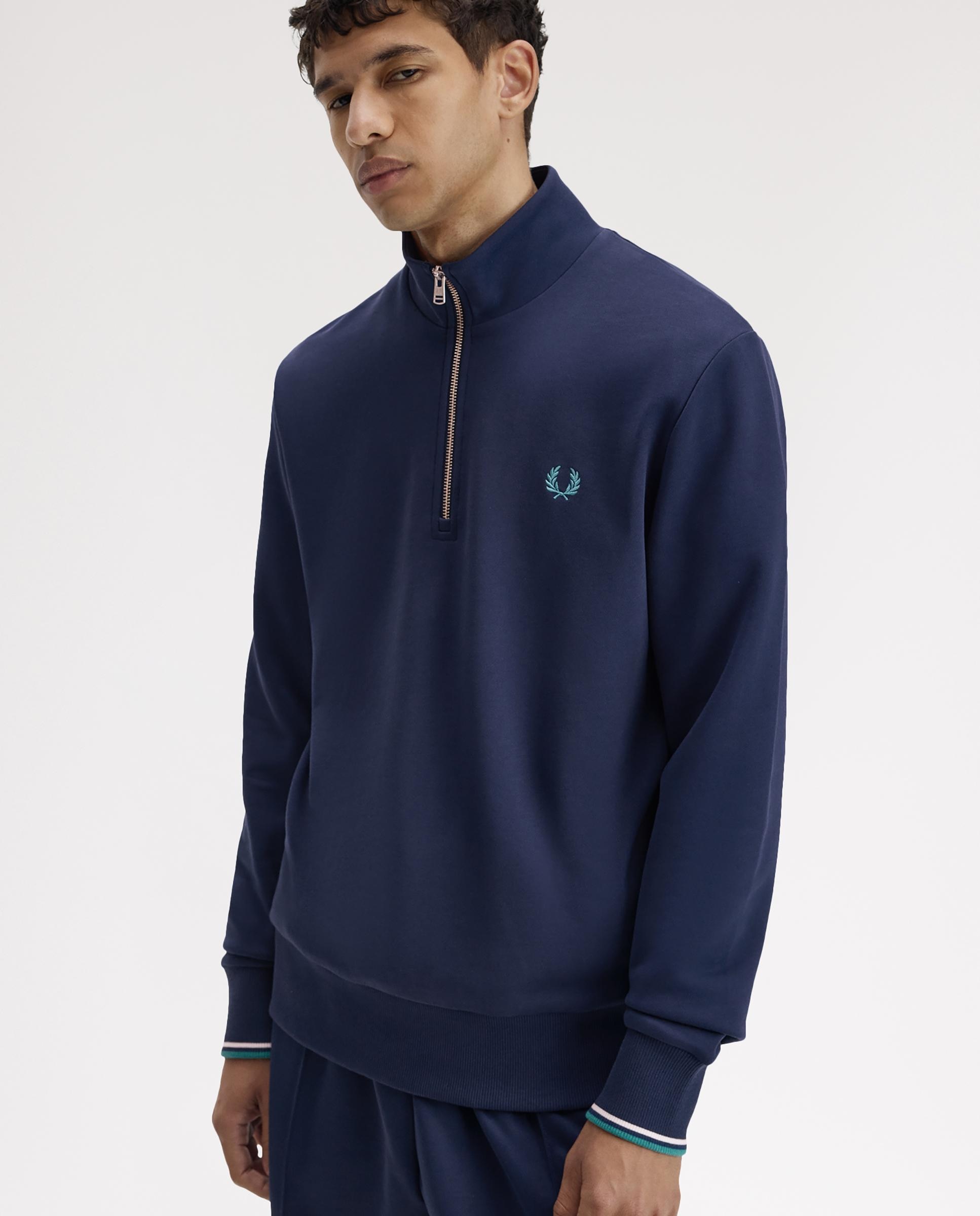 Sudadera de hombre con media cremallera y ribetes a contraste - Fred Perry - Azul oscuro Azul oscuro-3