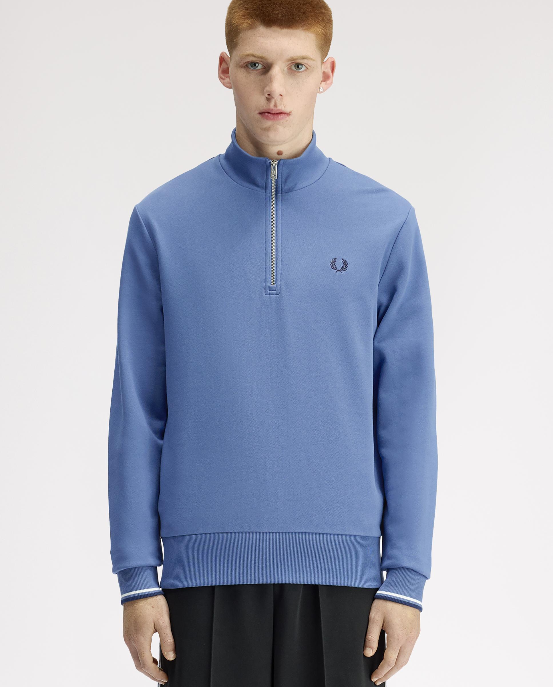Imagen 0 de Sudadera de hombre con media cremallera y ribetes a contraste Azul claro
