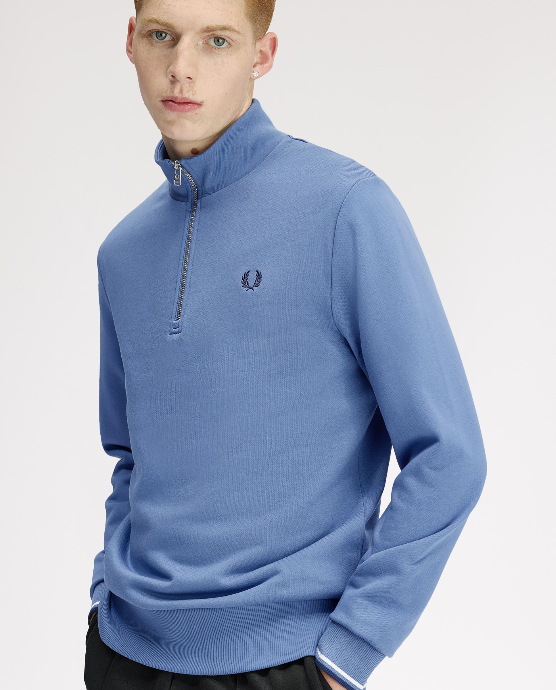 Sudadera de hombre con media cremallera y ribetes a contraste - Fred Perry - Azul Azul-3