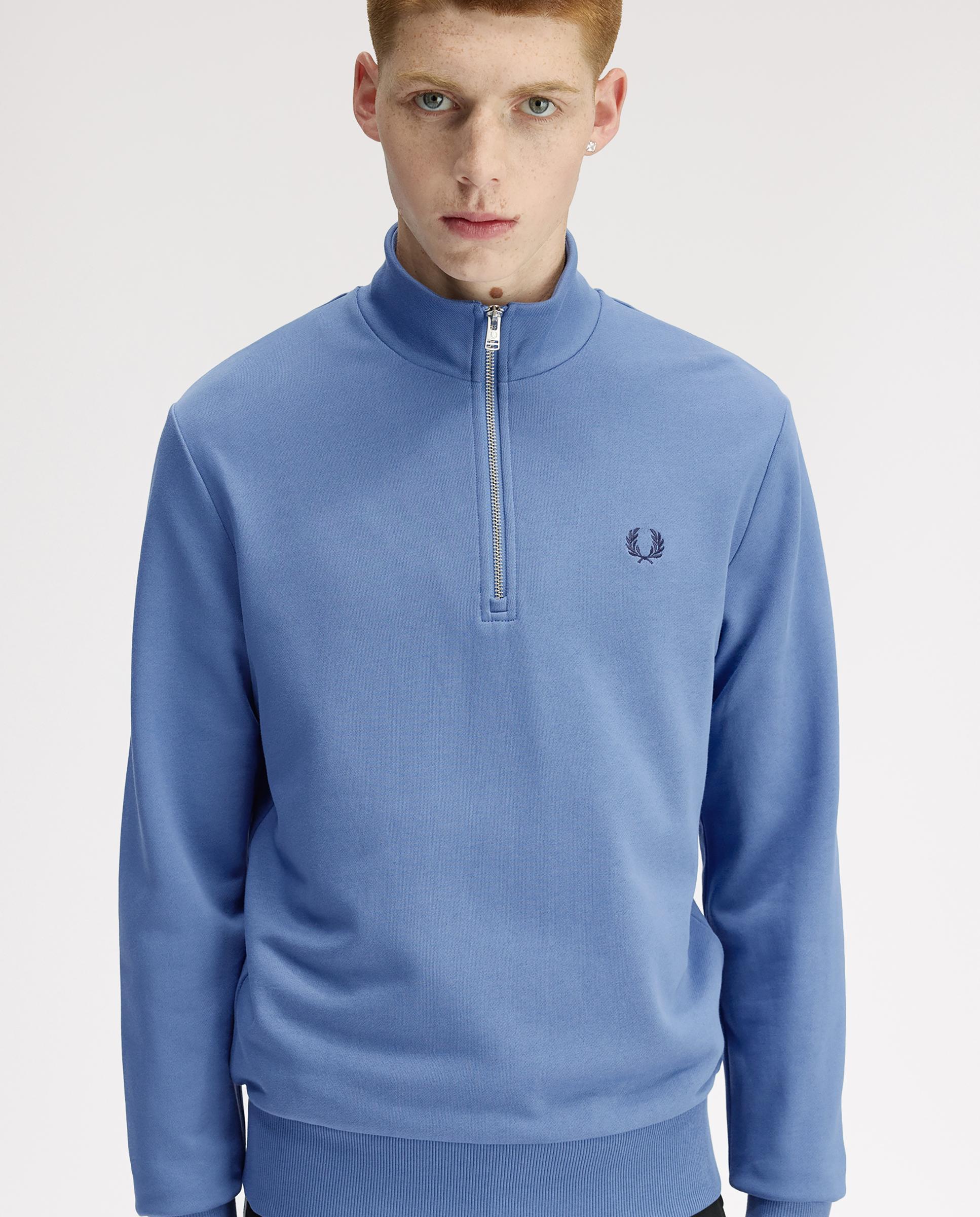 Sudadera de hombre con media cremallera y ribetes a contraste - Fred Perry - Azul Azul-4