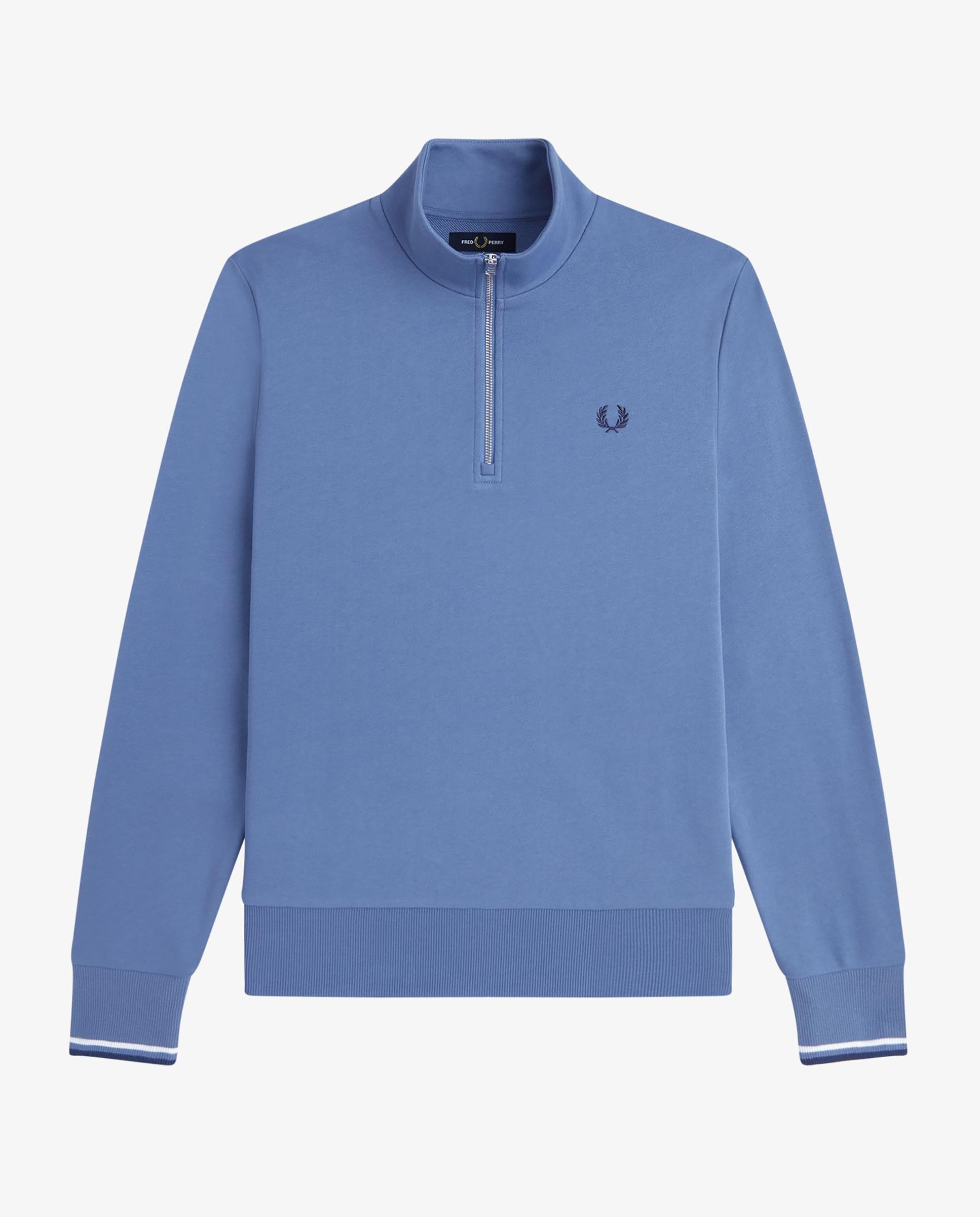 Sudadera de hombre con media cremallera y ribetes a contraste - Fred Perry - Azul Azul-7