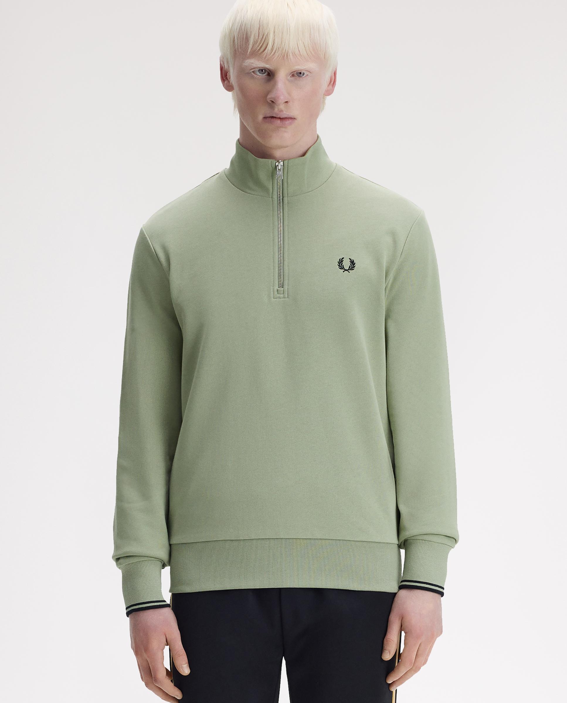 Sudadera de hombre con media cremallera y ribetes a contraste - Fred Perry - Verde claro Verde claro-1
