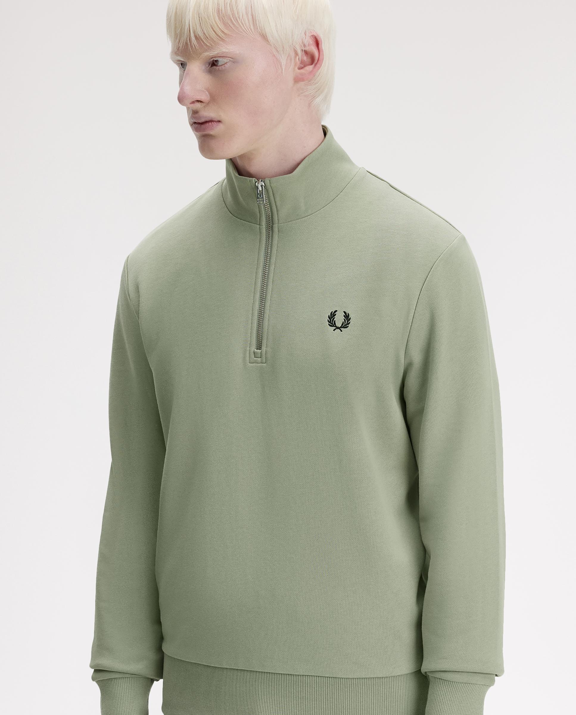 Sudadera de hombre con media cremallera y ribetes a contraste - Fred Perry - Verde claro Verde claro-3