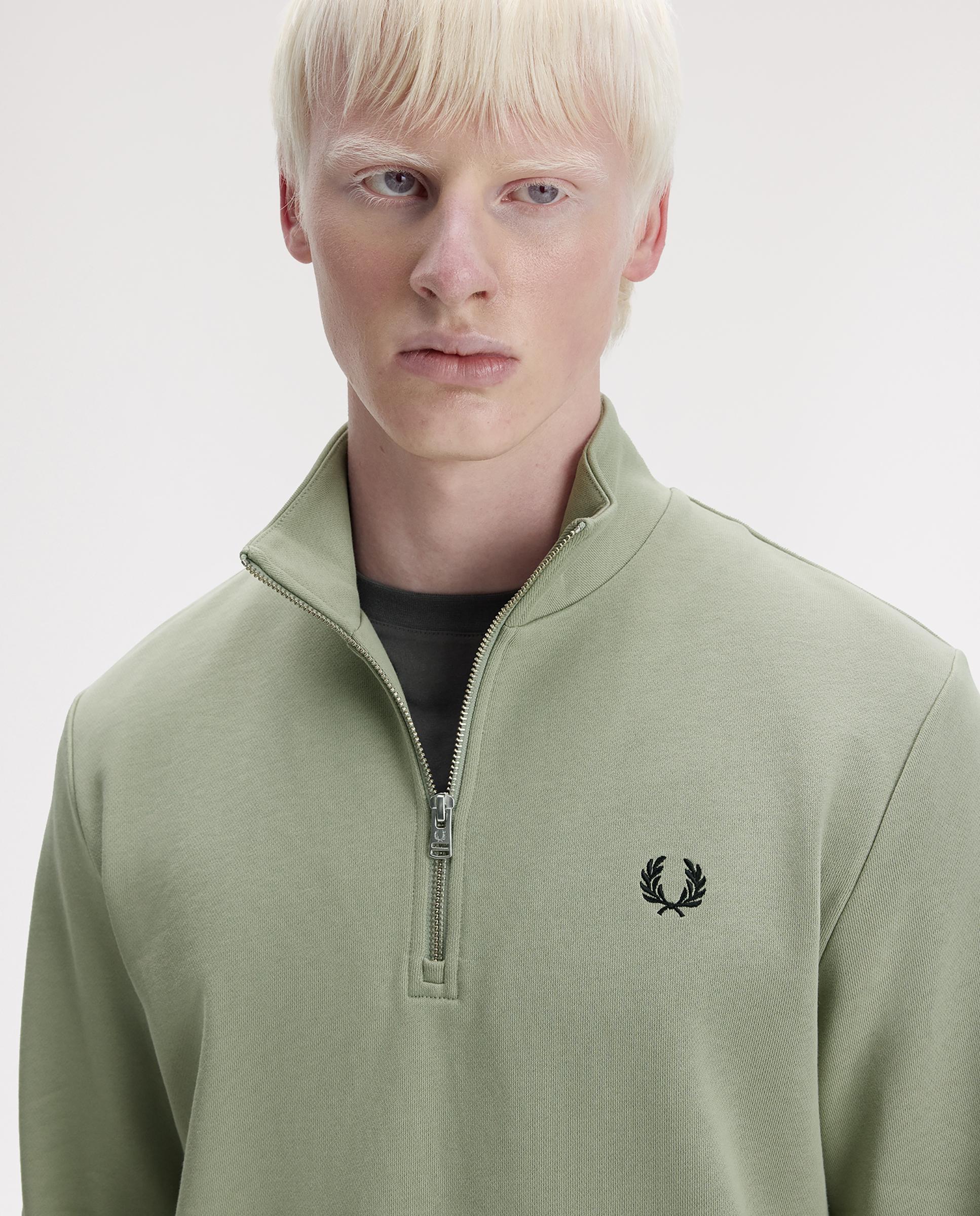 Sudadera de hombre con media cremallera y ribetes a contraste - Fred Perry - Verde claro Verde claro-4