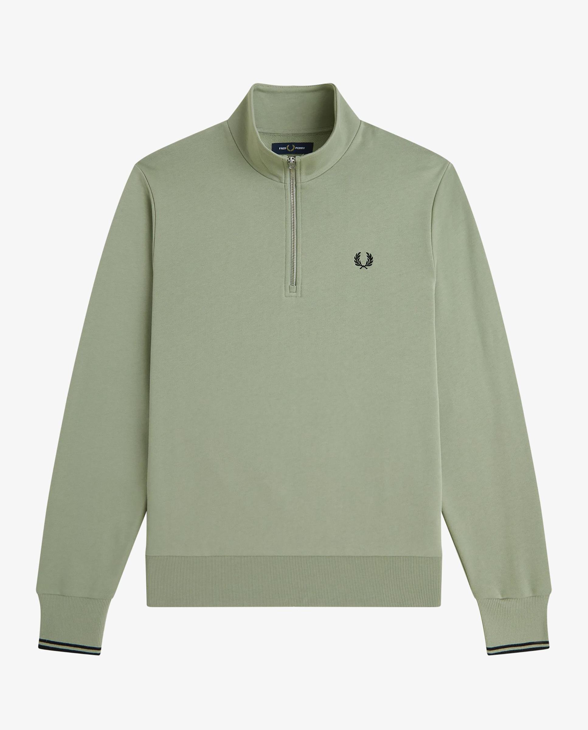 Sudadera de hombre con media cremallera y ribetes a contraste - Fred Perry - Verde claro Verde claro-7