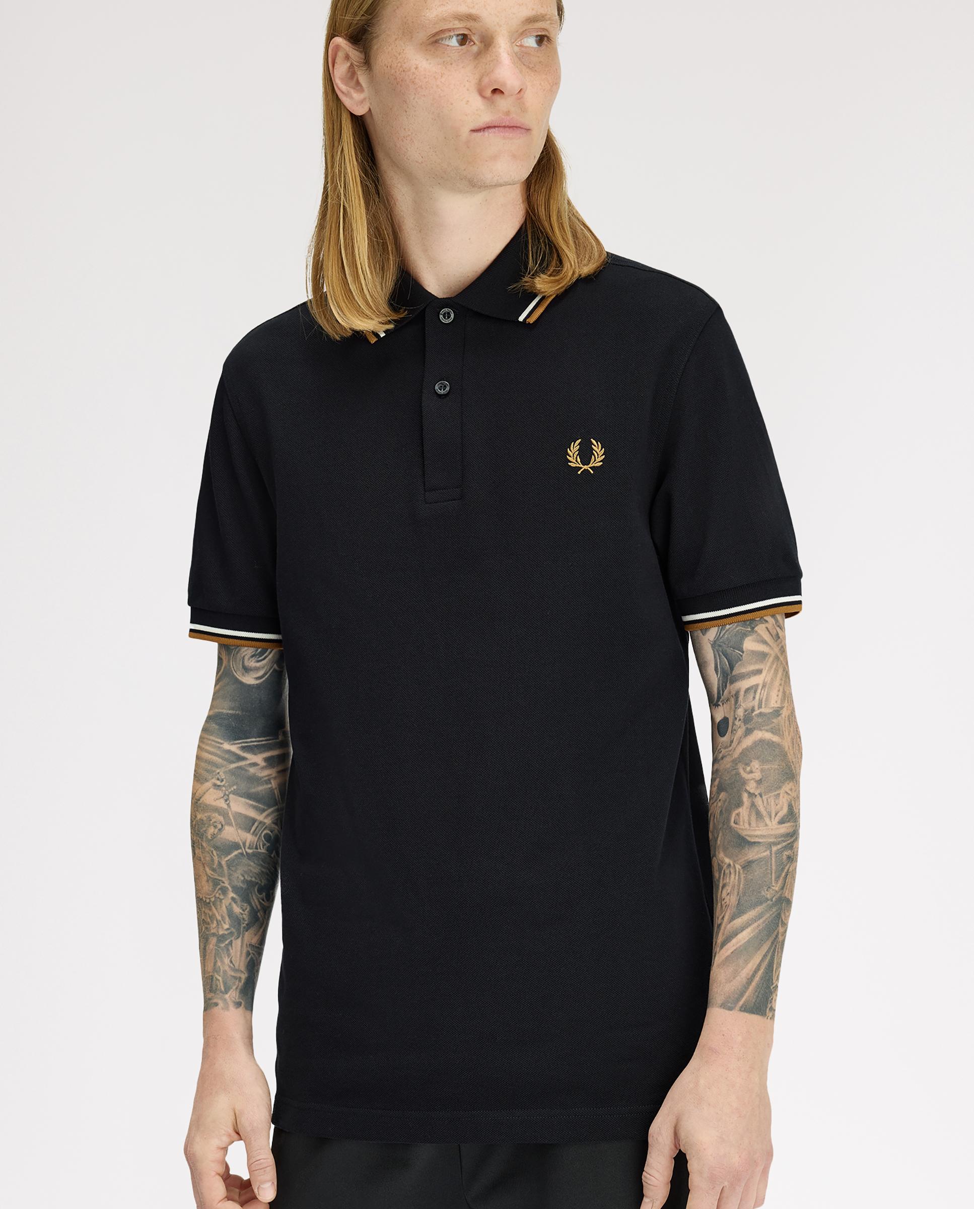 Polo de hombre de piqué de algodón manga corta - Fred Perry - Negro Negro-4