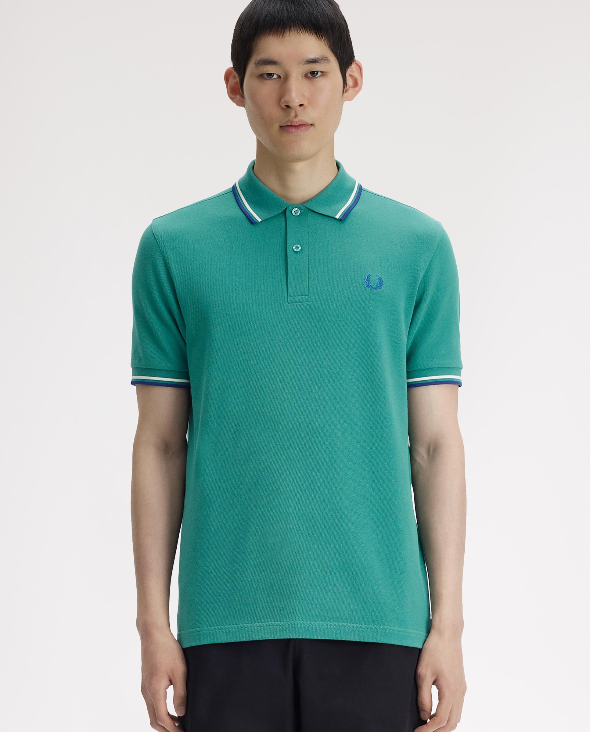 Polo de hombre de piqué de algodón manga corta - Fred Perry - Aguamarina Aguamarina-1