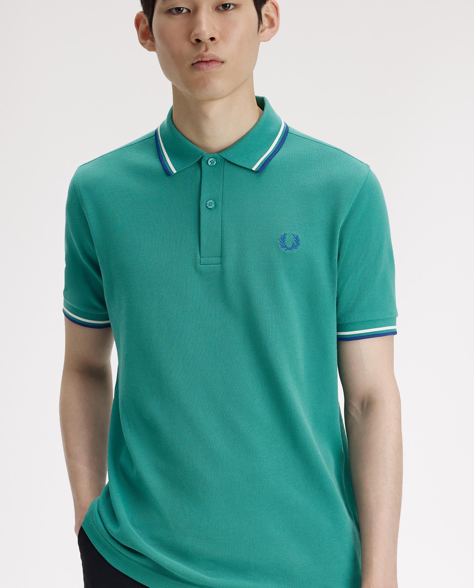 Polo de hombre de piqué de algodón manga corta - Fred Perry - Aguamarina Aguamarina-3