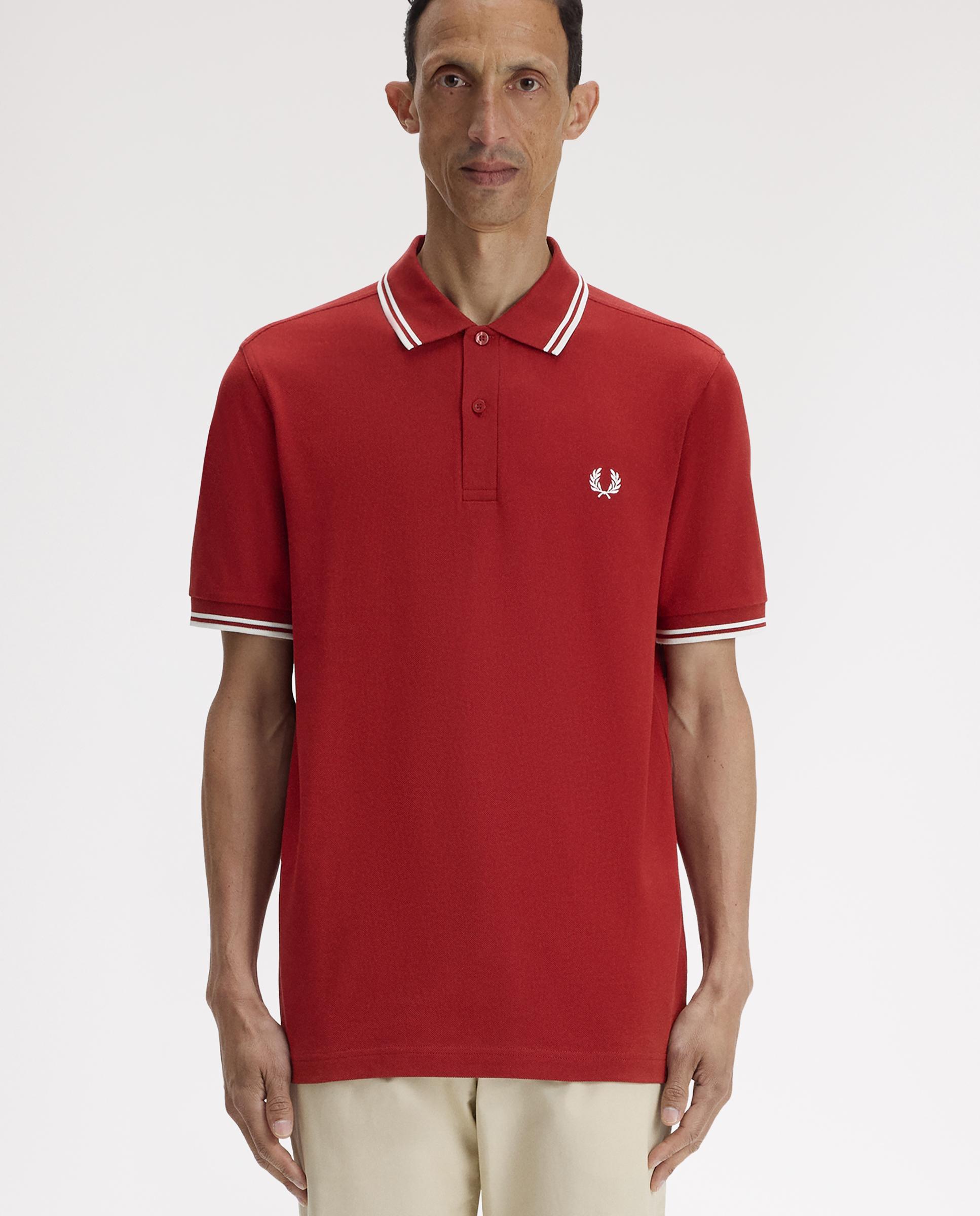 Polo de hombre de piqué de algodón manga corta - Fred Perry - Rojo / Blanco Rojo / Blanco-1