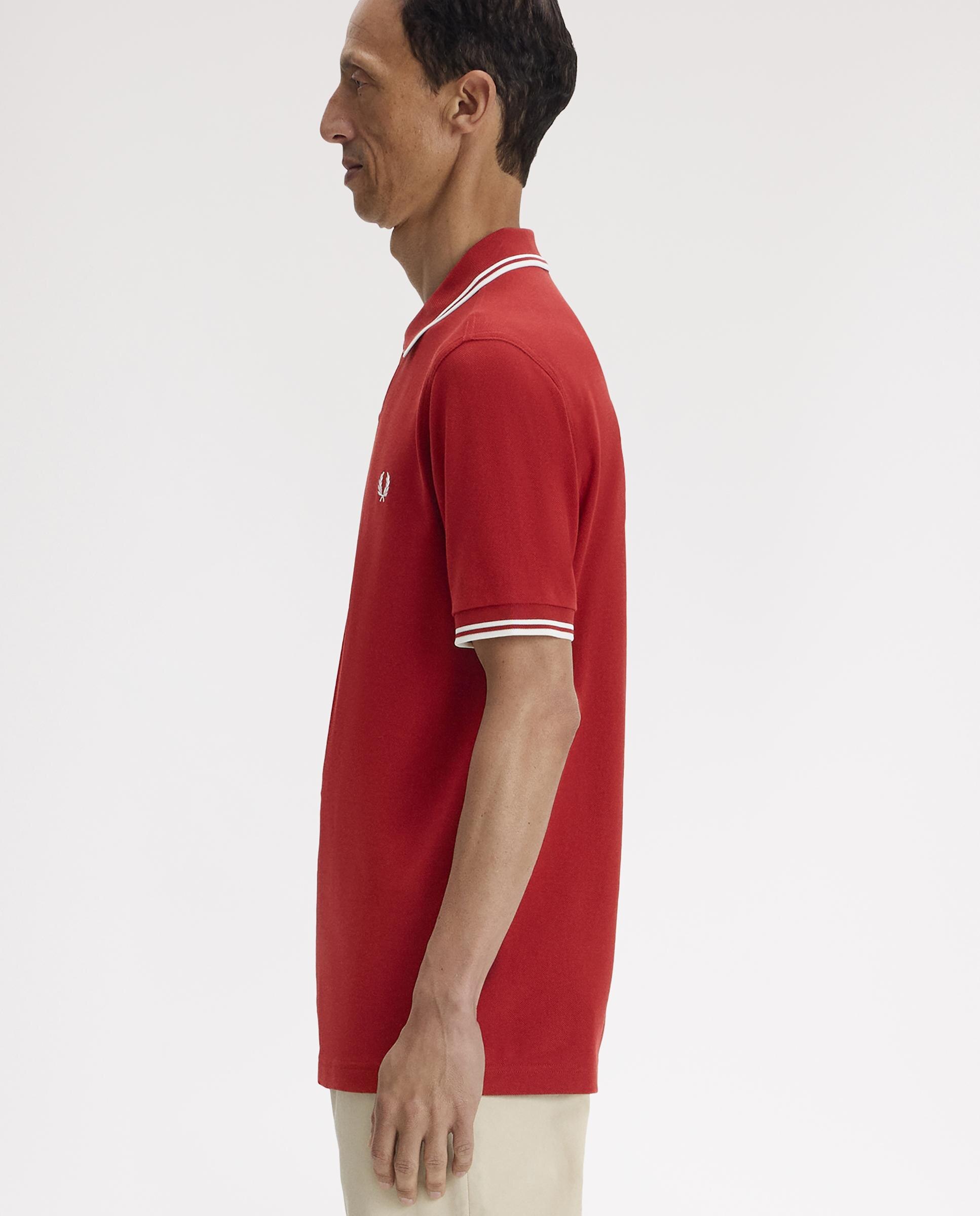 Polo de hombre de piqué de algodón manga corta - Fred Perry - Rojo / Blanco Rojo / Blanco-2