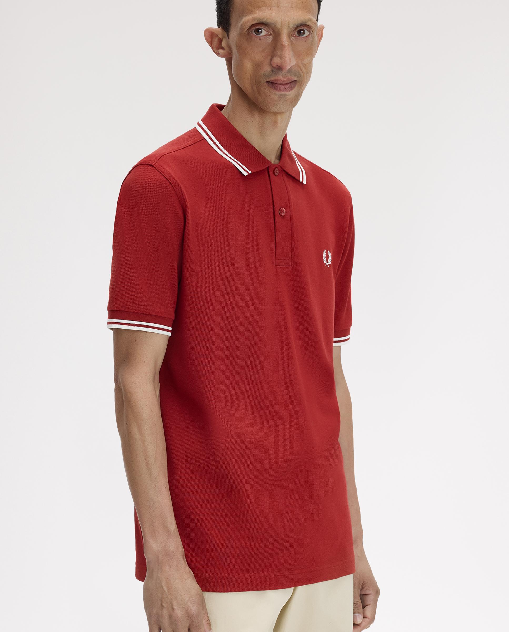 Polo de hombre de piqué de algodón manga corta - Fred Perry - Rojo / Blanco Rojo / Blanco-3