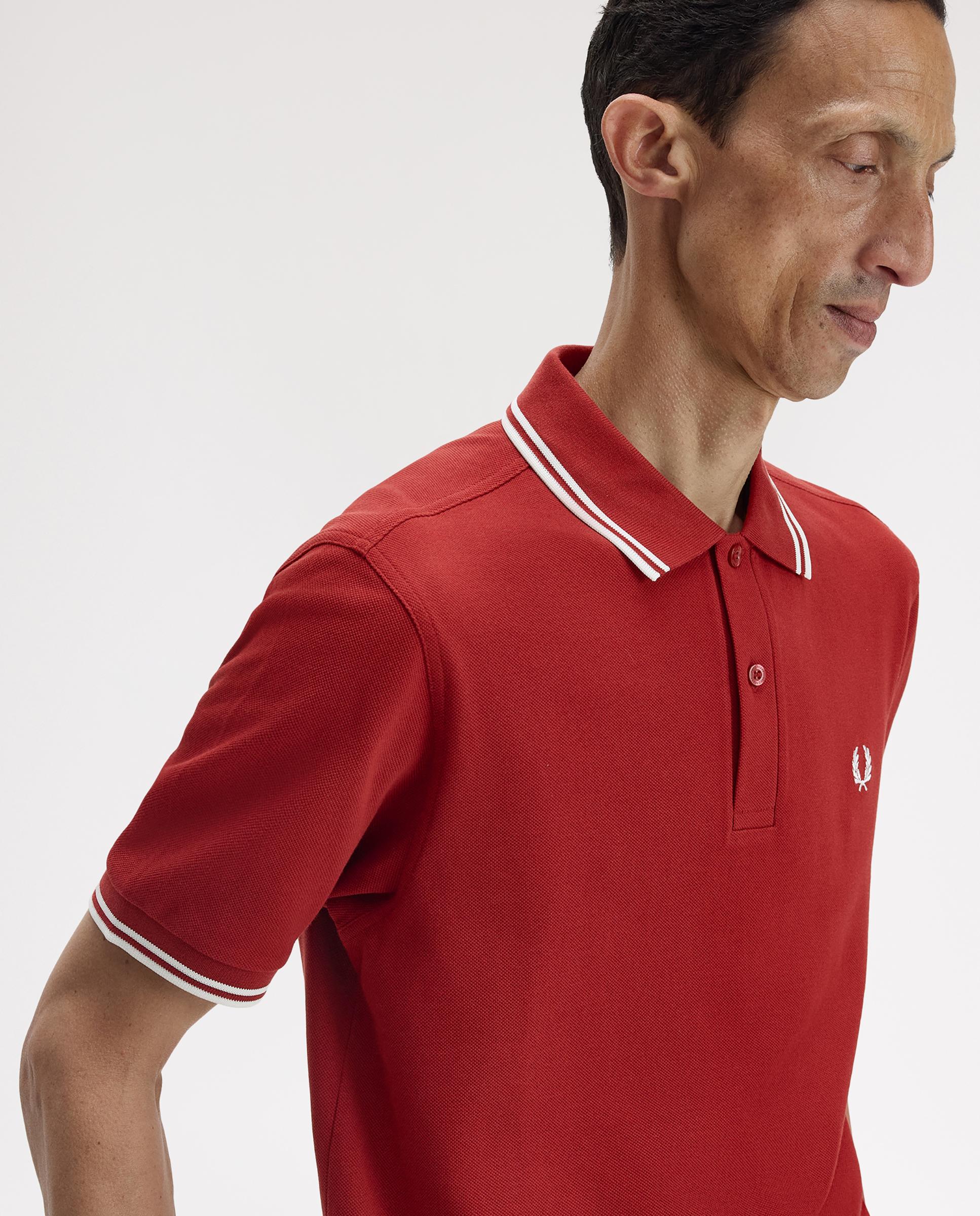 Polo de hombre de piqué de algodón manga corta - Fred Perry - Rojo / Blanco Rojo / Blanco-4
