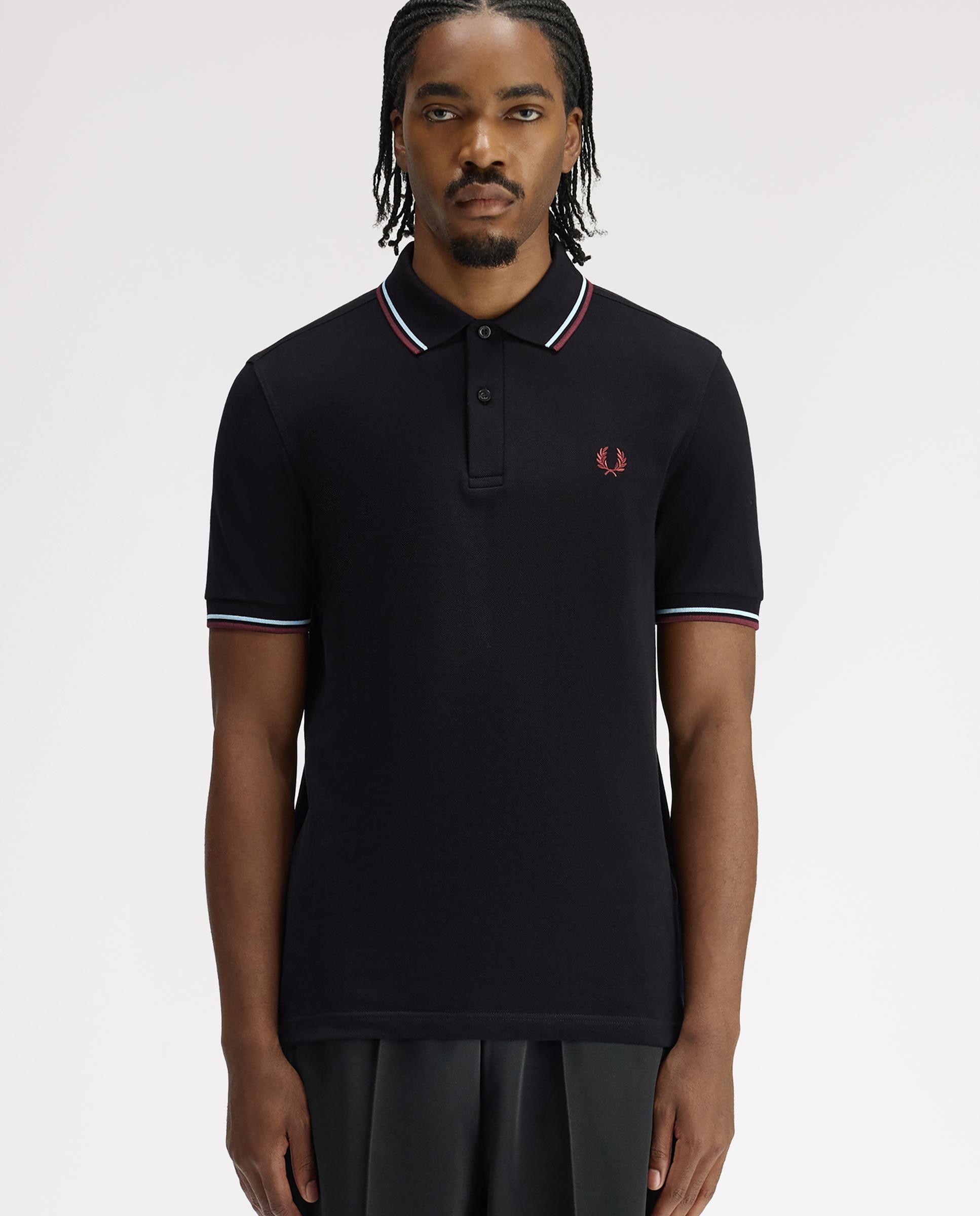 Polo de hombre de piqué de algodón manga corta - Fred Perry - Negro / Rojo / Blanco Negro / Rojo / Blanco-1