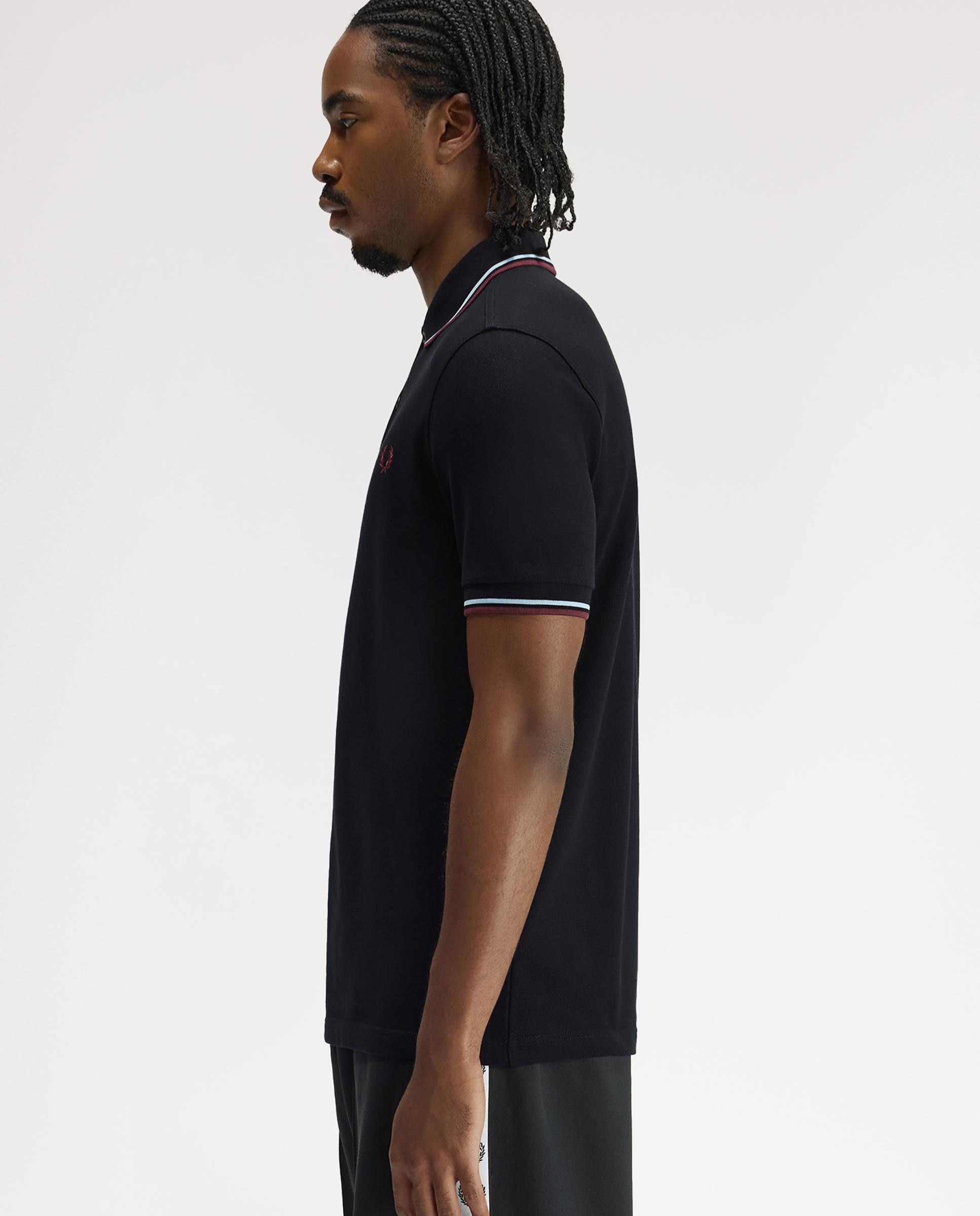 Polo de hombre de piqué de algodón manga corta - Fred Perry - Negro / Rojo / Blanco Negro / Rojo / Blanco-2