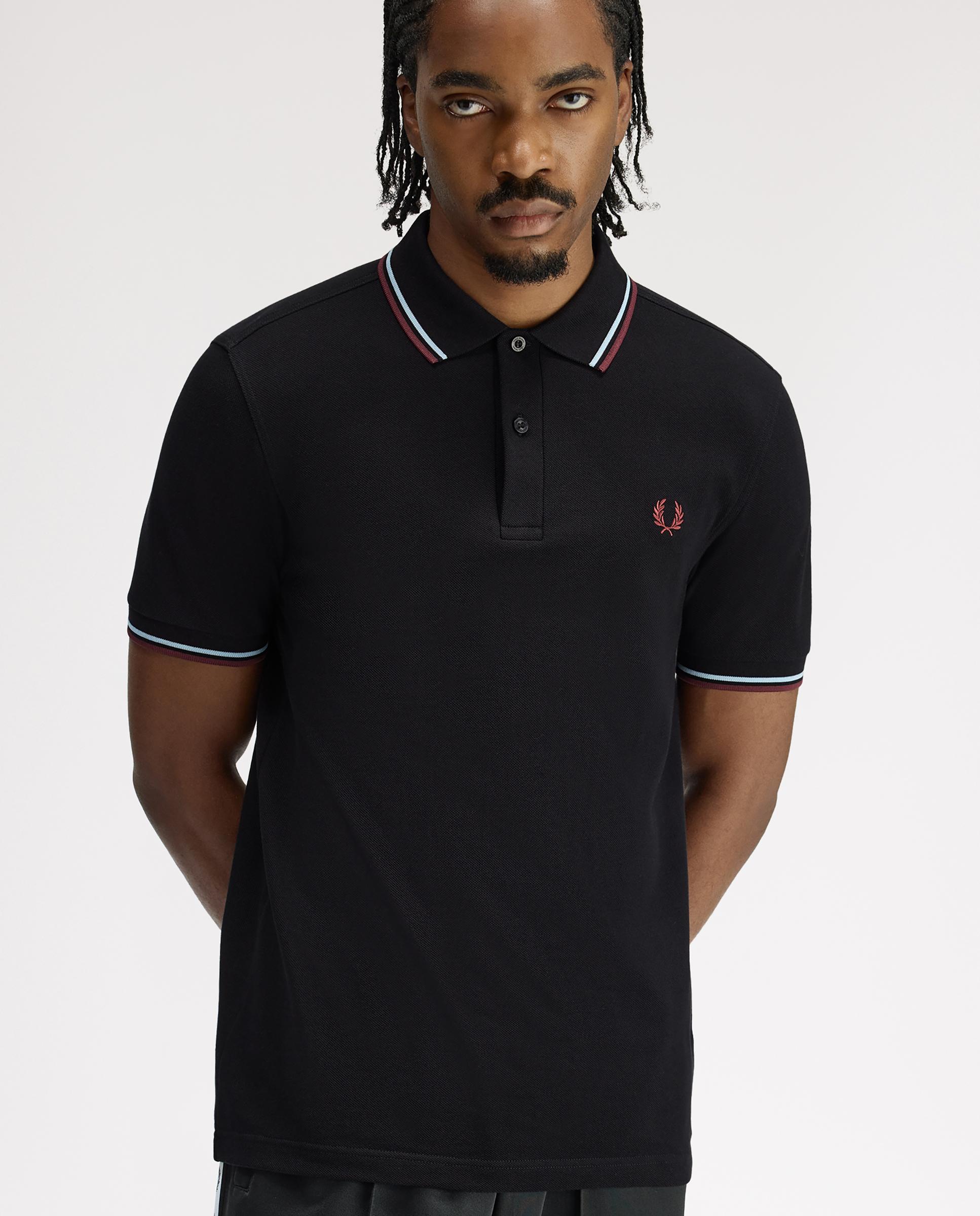 Polo de hombre de piqué de algodón manga corta - Fred Perry - Negro / Rojo / Blanco Negro / Rojo / Blanco-3