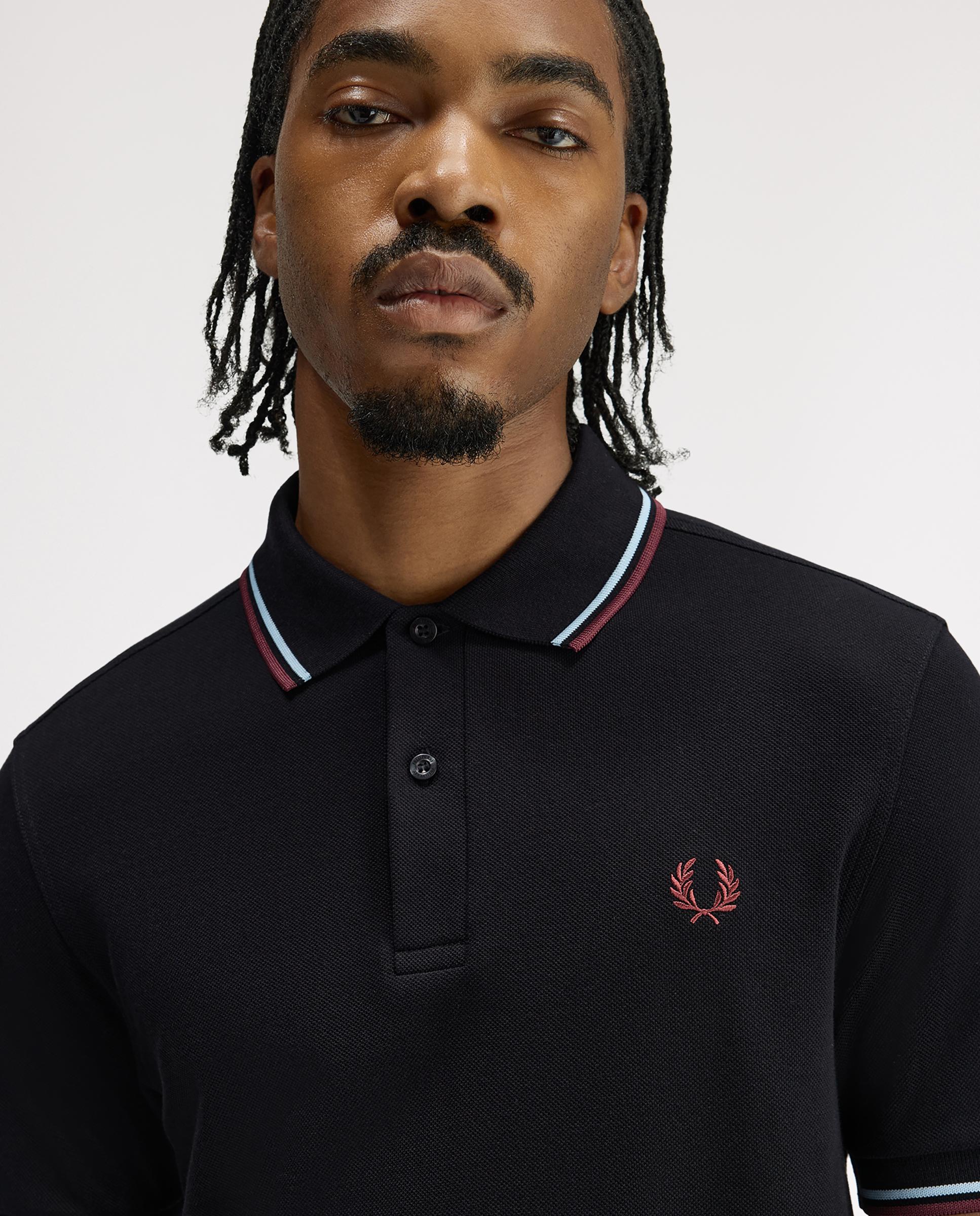 Polo de hombre de piqué de algodón manga corta - Fred Perry - Negro / Rojo / Blanco Negro / Rojo / Blanco-4