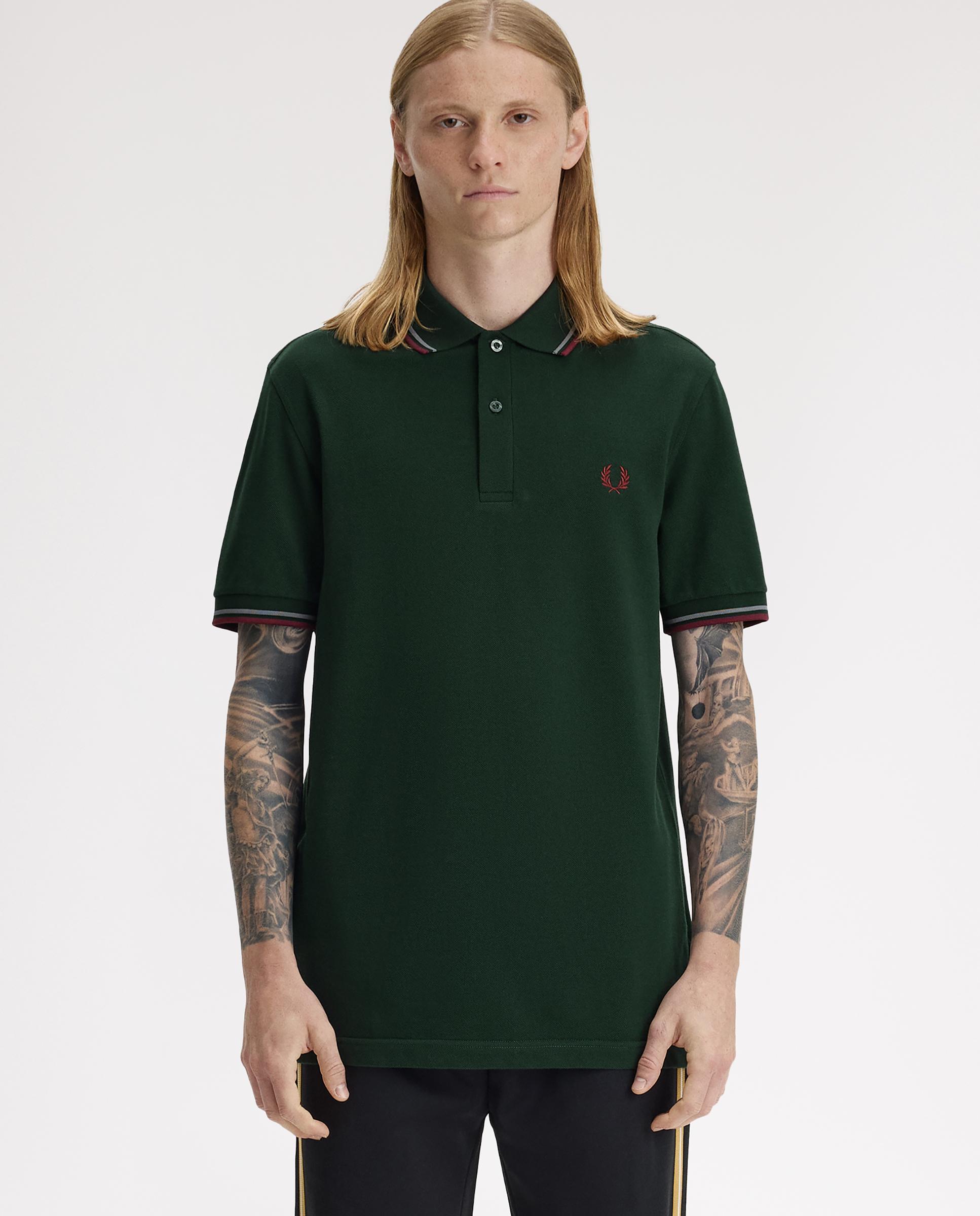 Polo de hombre de piqué de algodón manga corta - Fred Perry - Verde grisáceo Verde grisáceo-1