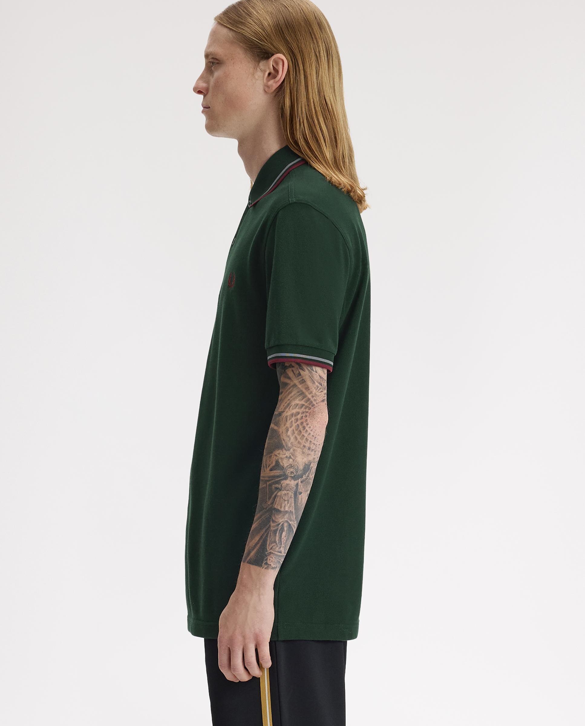 Polo de hombre de piqué de algodón manga corta - Fred Perry - Verde grisáceo Verde grisáceo-2