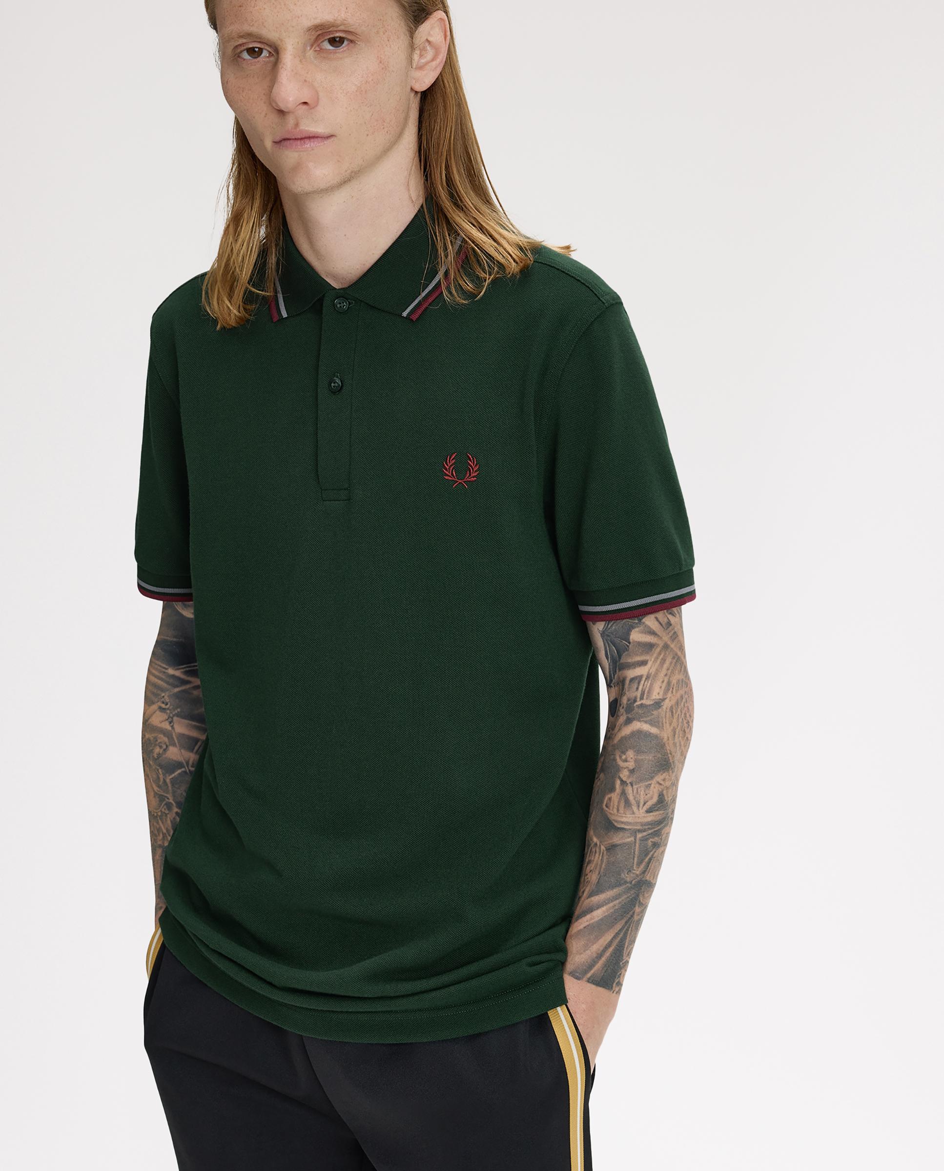 Polo de hombre de piqué de algodón manga corta - Fred Perry - Verde grisáceo Verde grisáceo-3