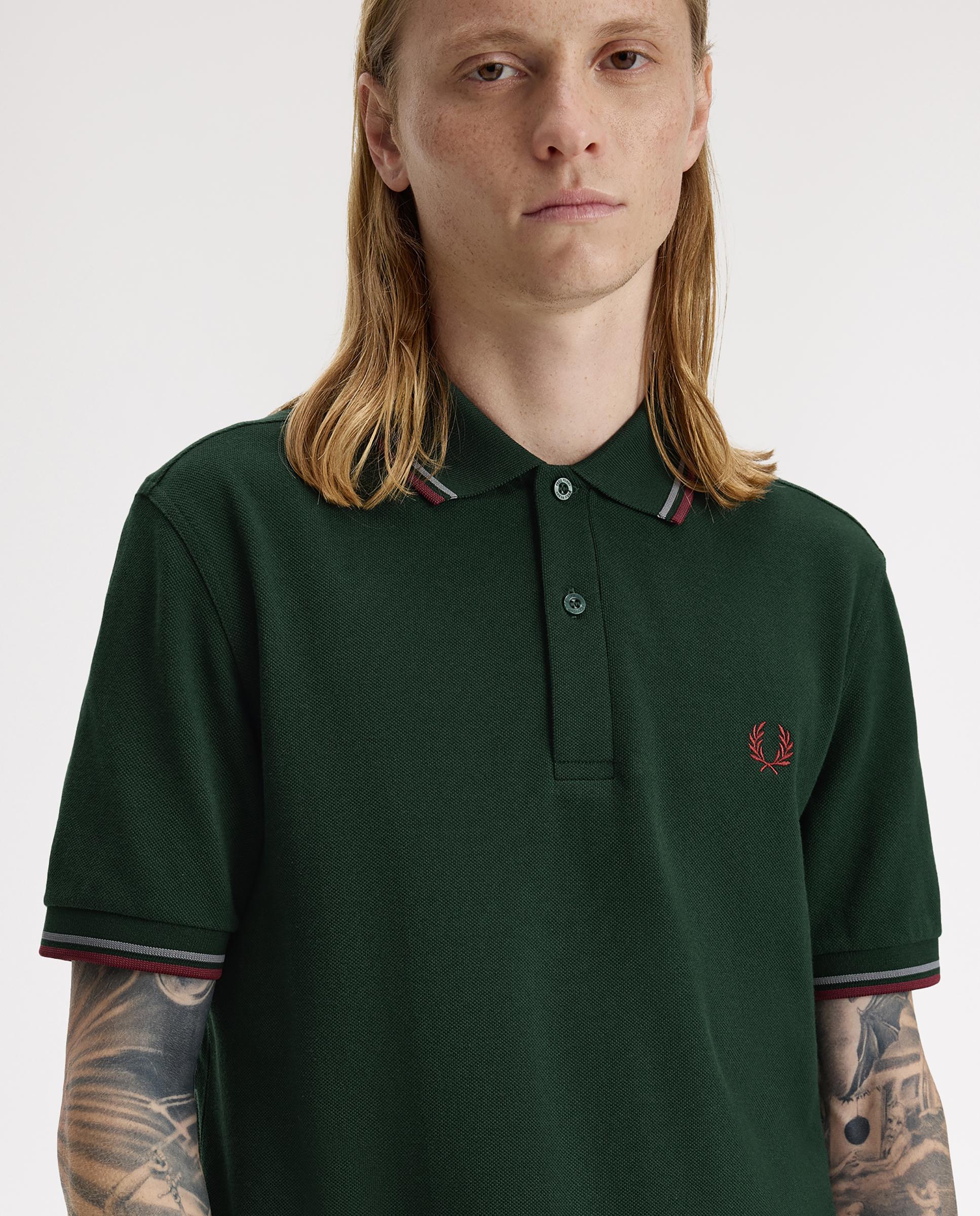 Polo de hombre de piqué de algodón manga corta - Fred Perry - Verde grisáceo Verde grisáceo-4