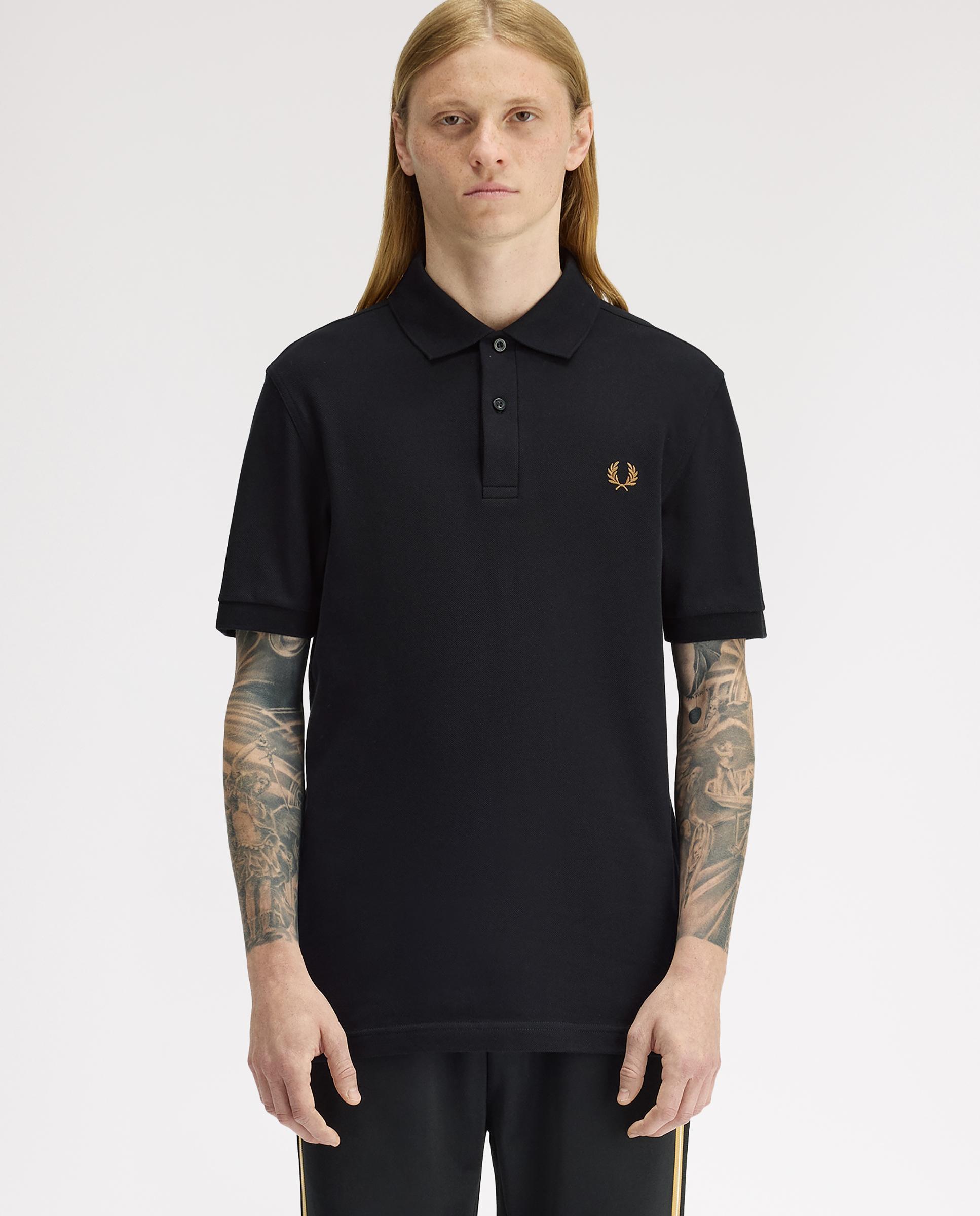 Polo de hombre liso de manga corta en piqué de algodón - Fred Perry - Negro Negro-1