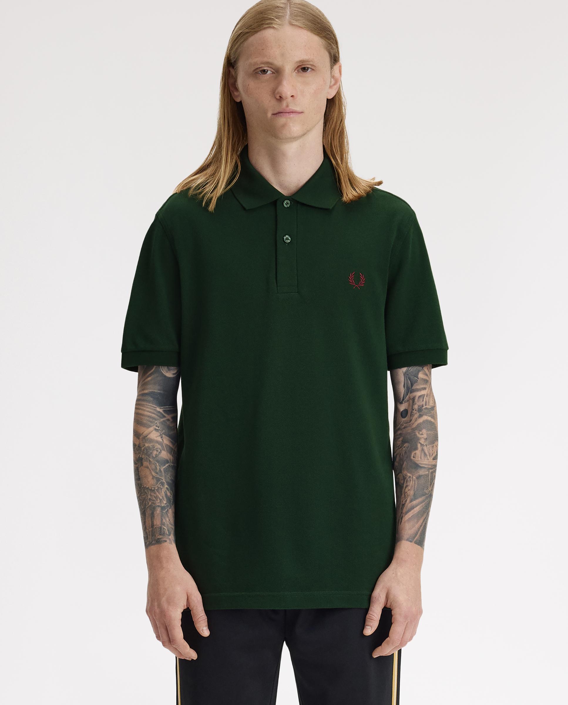 Polo de hombre liso de manga corta en piqué de algodón - Fred Perry - Verde cadete Verde cadete-1
