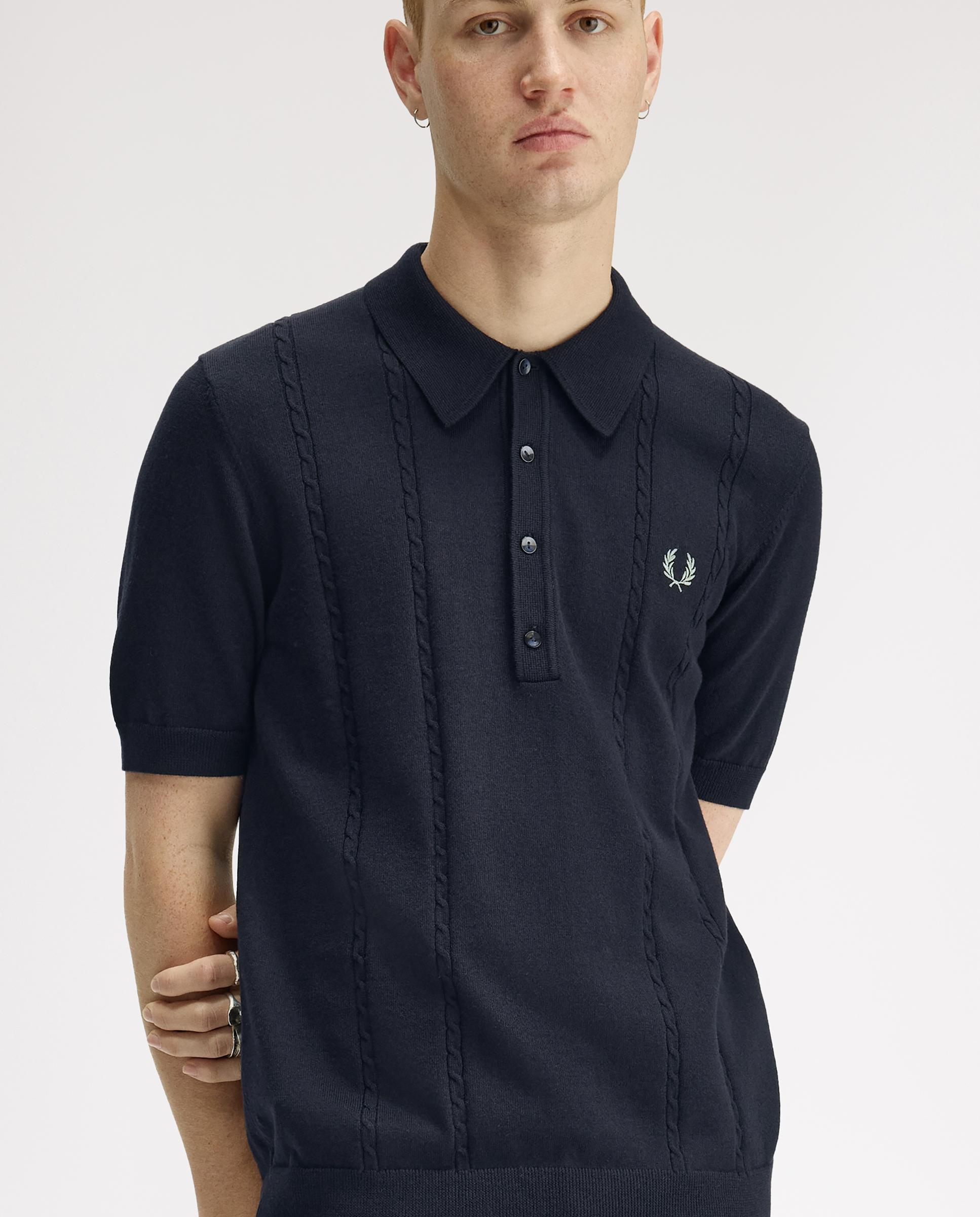 Jersey de hombre de punto trenzado con cuello polo - Fred Perry - Azul marino Azul marino-3